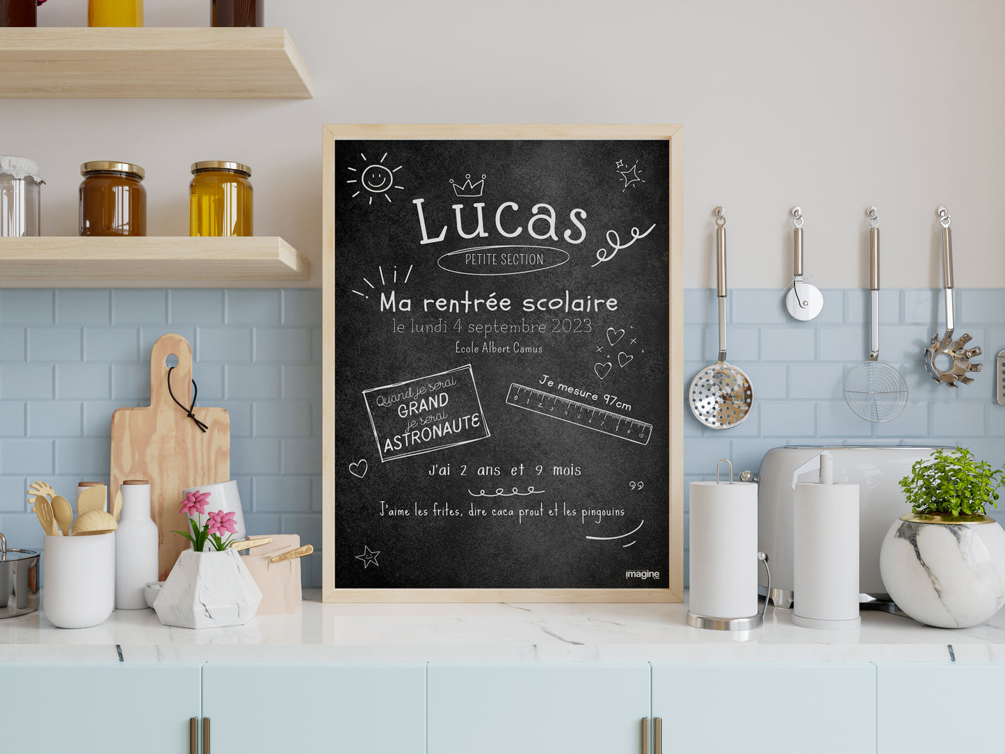Affiche Ardoise Personnalisable pour Enfant - Souvenir de Rentrée Scolaire