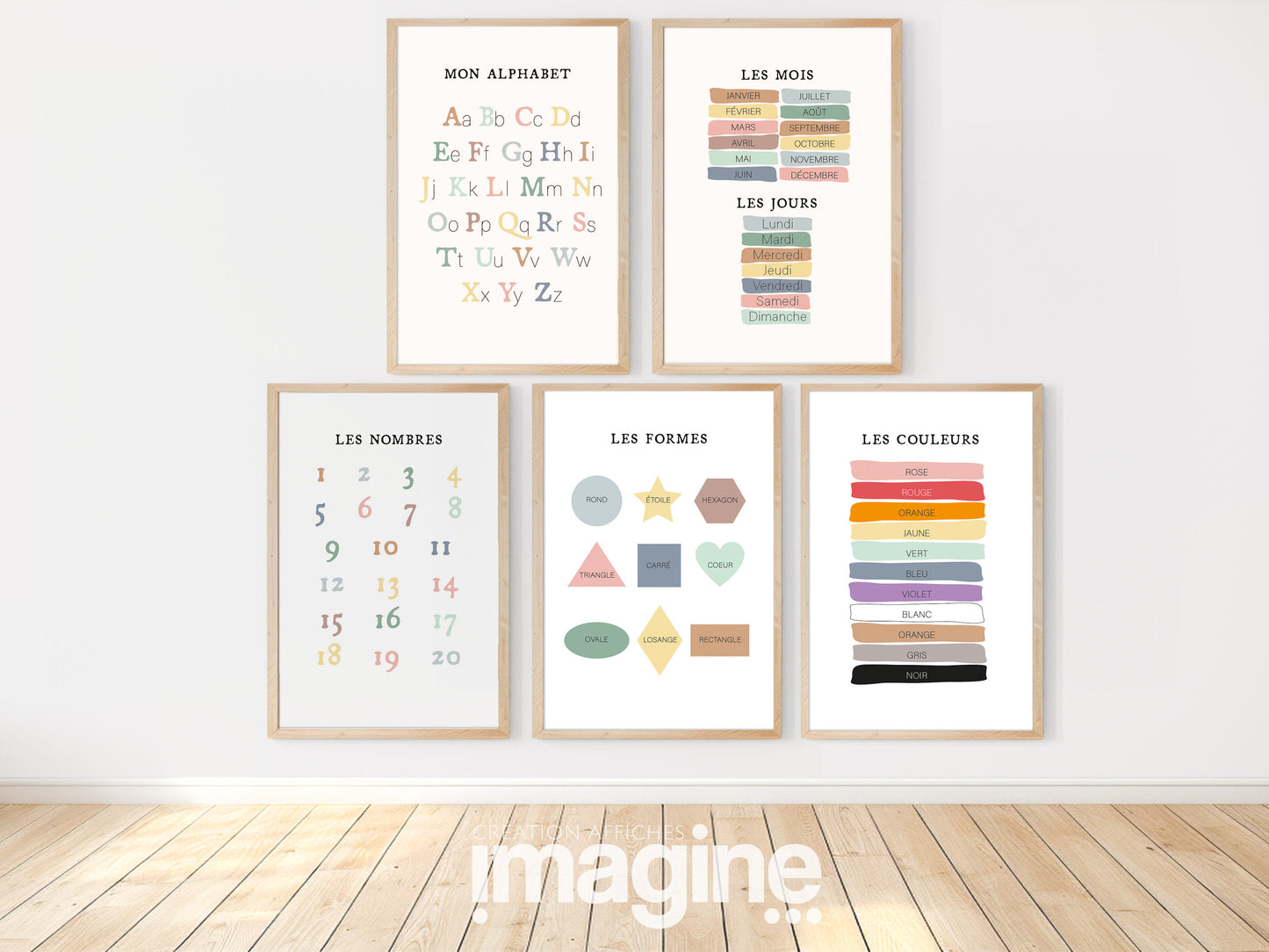Poster learning abecedary numbers shapes colors days months