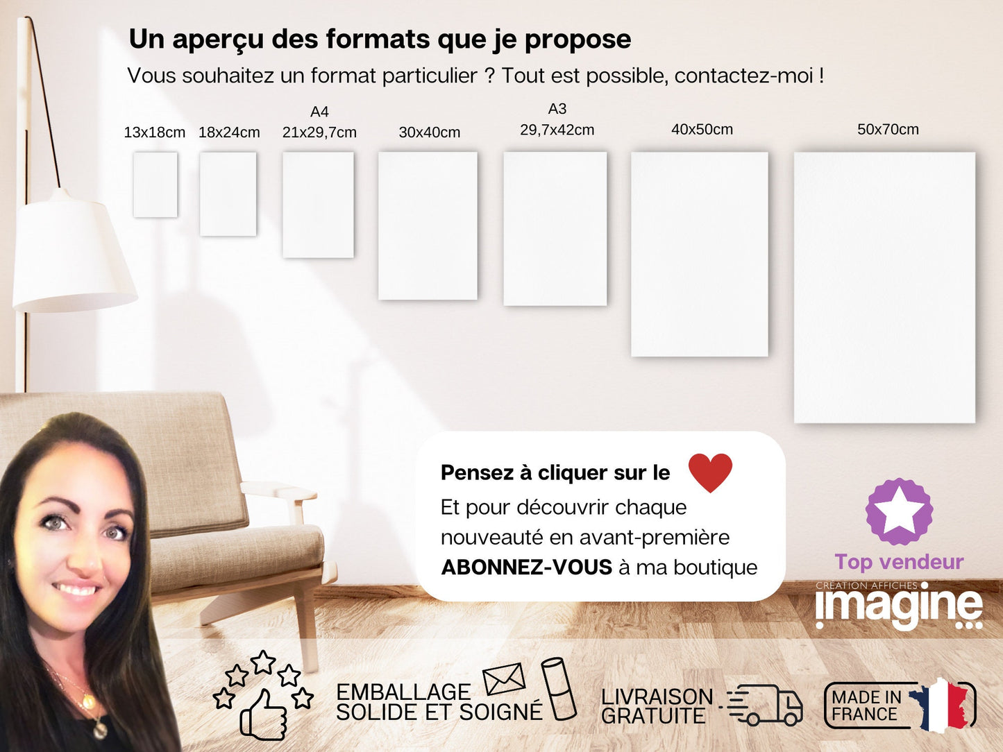 Deux affiches "Sirène et hippocampe" pour petite fille avec personnalisation avec prénom de l'enfant