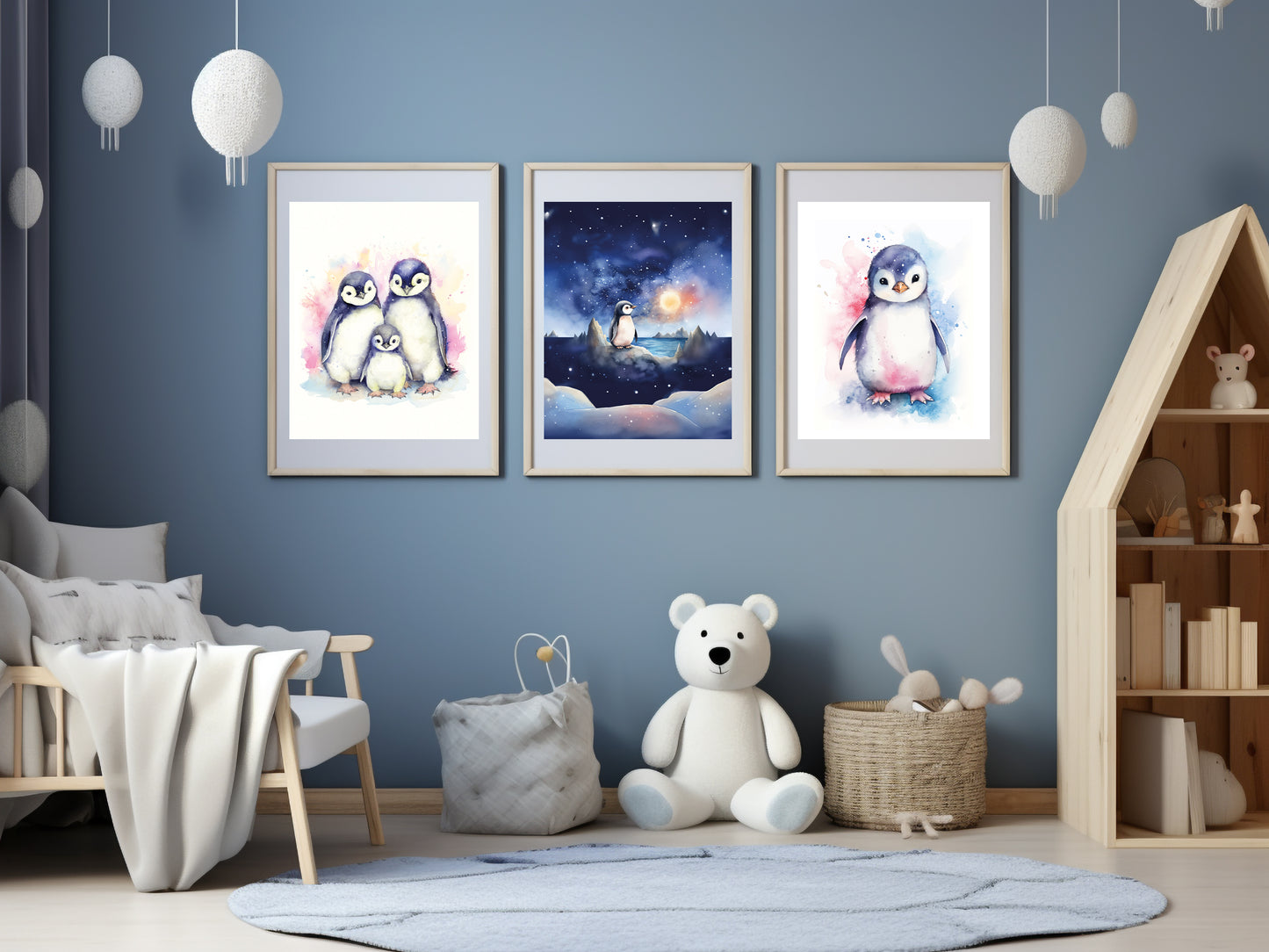 Set de 3 Affiches Pingouin sous la Lune