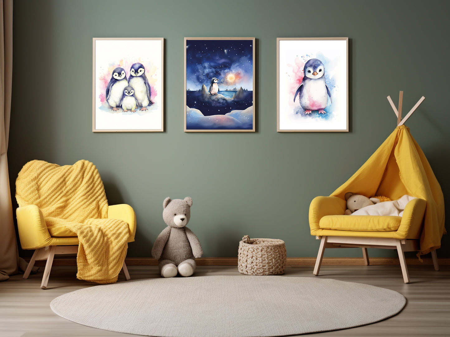 Set de 3 Affiches Pingouin sous la Lune