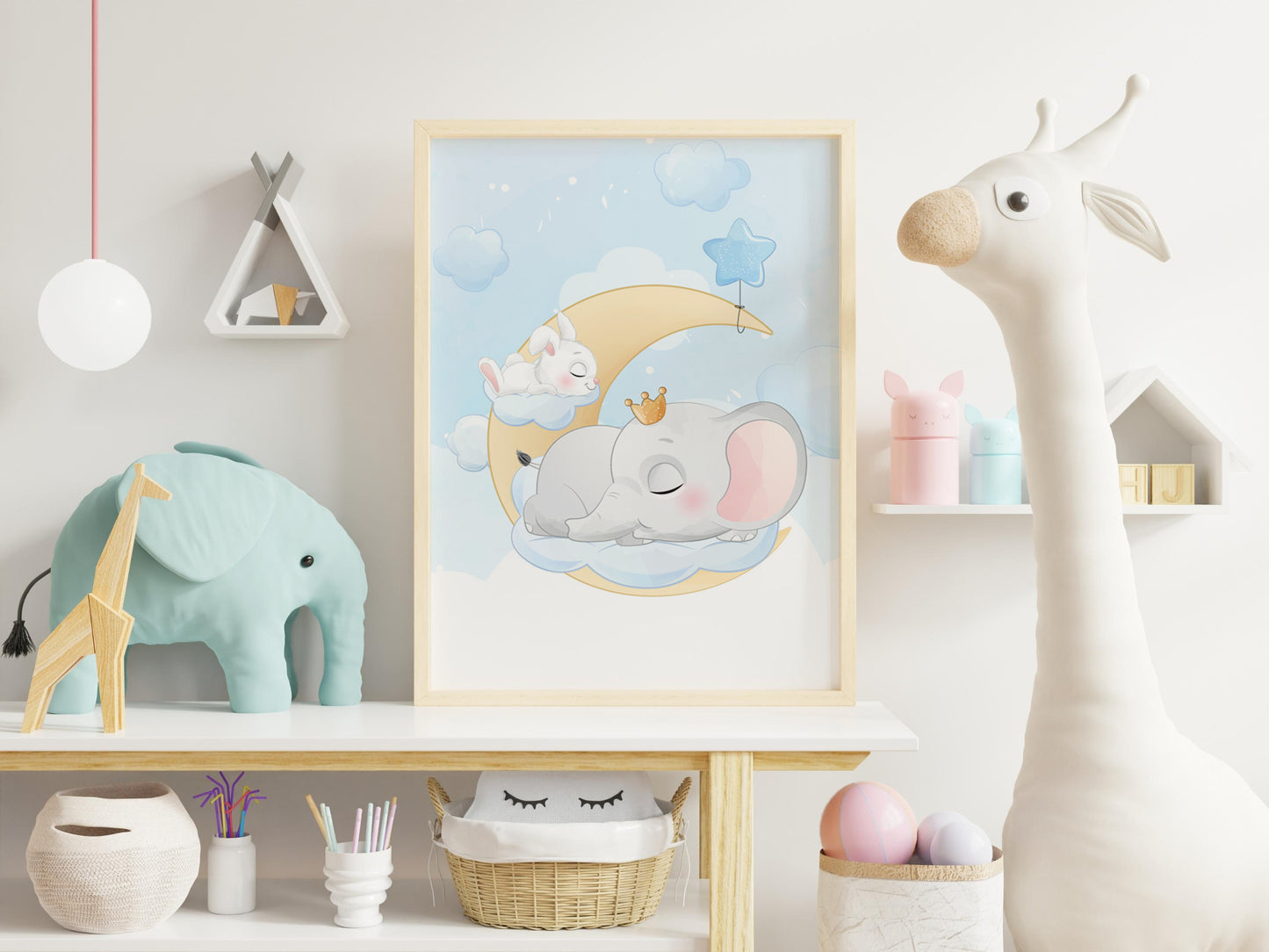 Affiches Éléphant mignon bleu