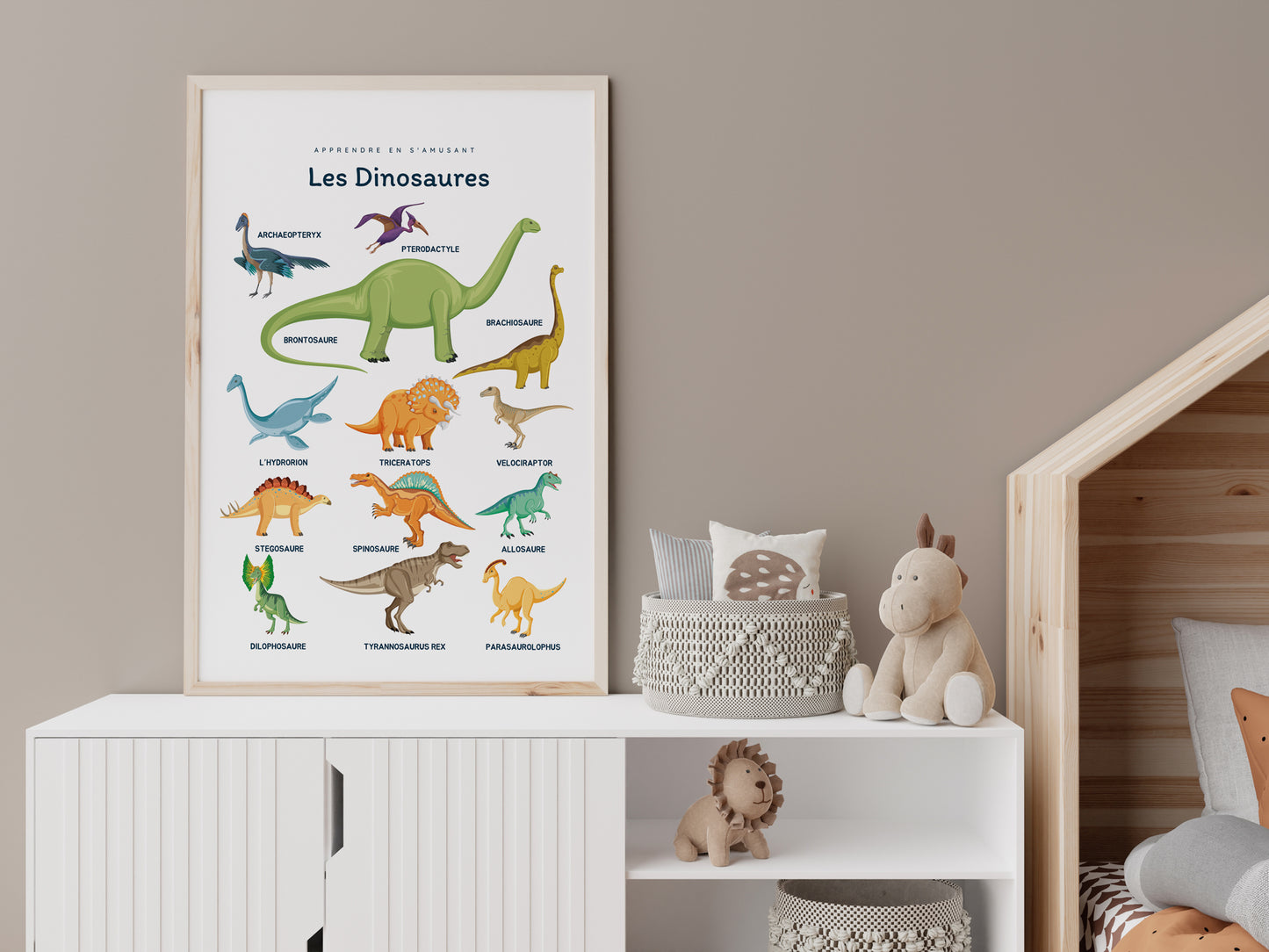 Affiche Les dinosaures - t-rex, tricératops, ptérodactyle ...
