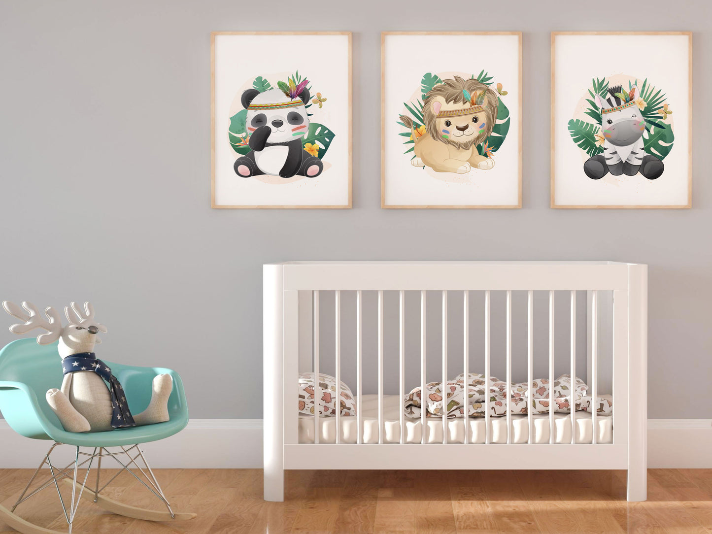 Affiches lion zèbre et panda mignon dans la jungle