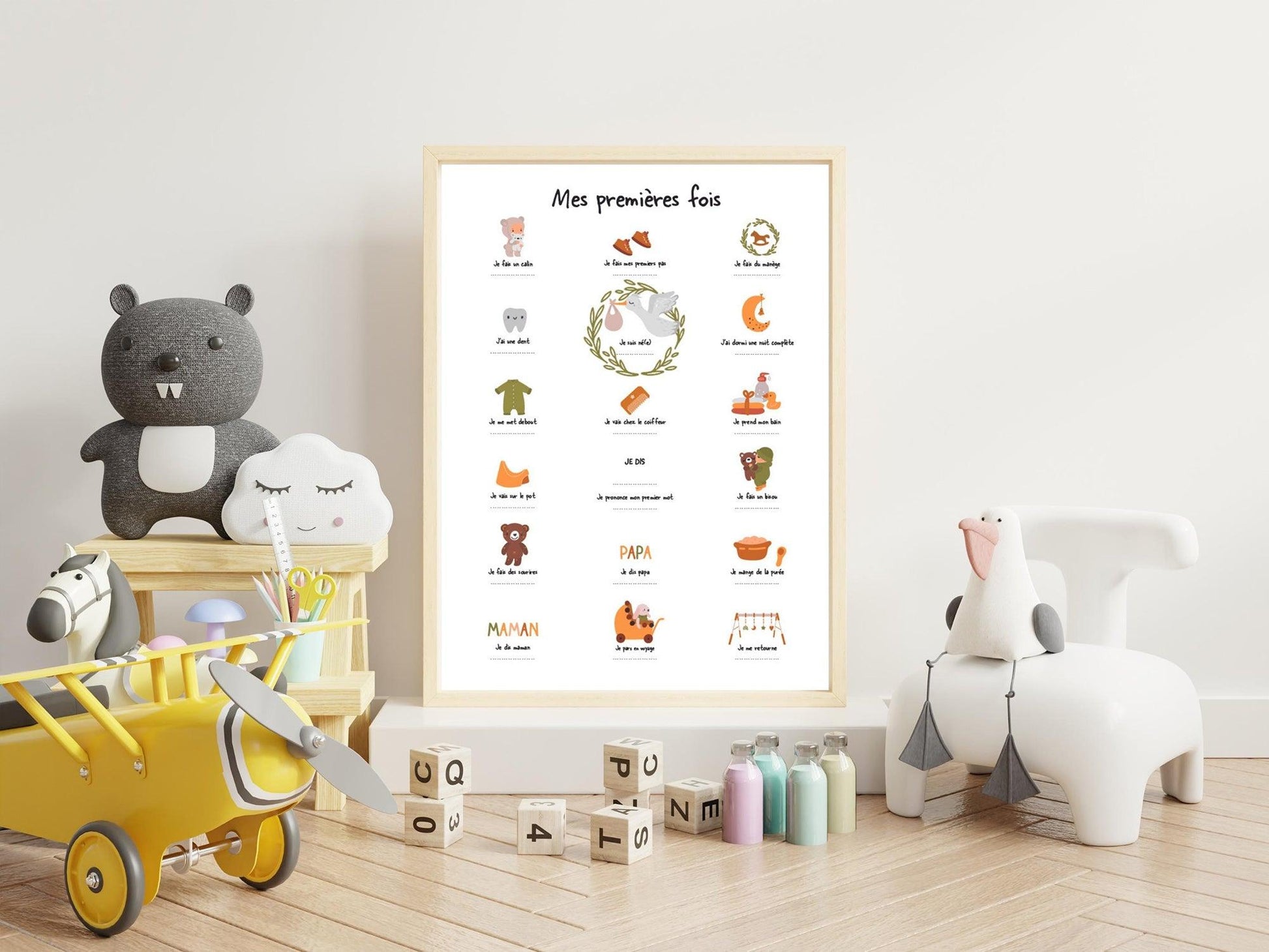 Affiche "Mes premières fois" boho pour dater les premiers pas, le premier mot de bébé - Imagine.affiche