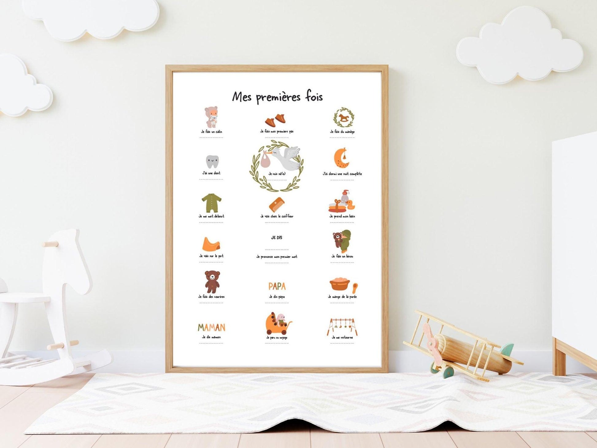 Affiche "Mes premières fois" boho pour dater les premiers pas, le premier mot de bébé - Imagine.affiche