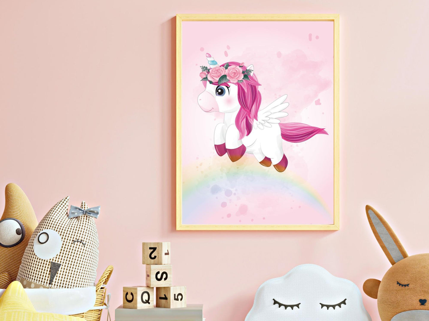 Pink unicorn posters for child/baby room - 3 Posters for girl decoration - Birth gift - A4/A3 format painting - decorative accessory - bb