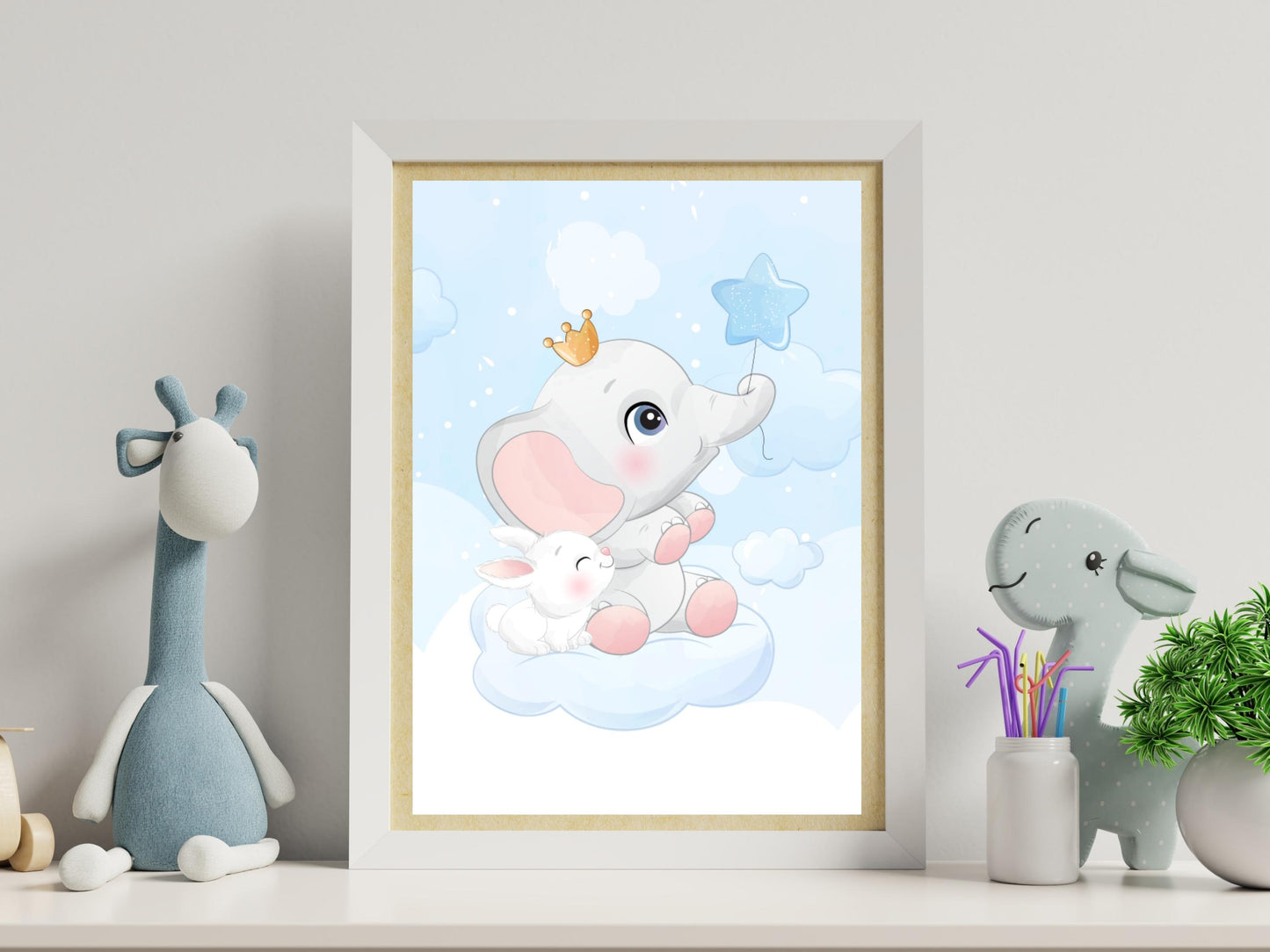 Affiches Éléphant mignon bleu