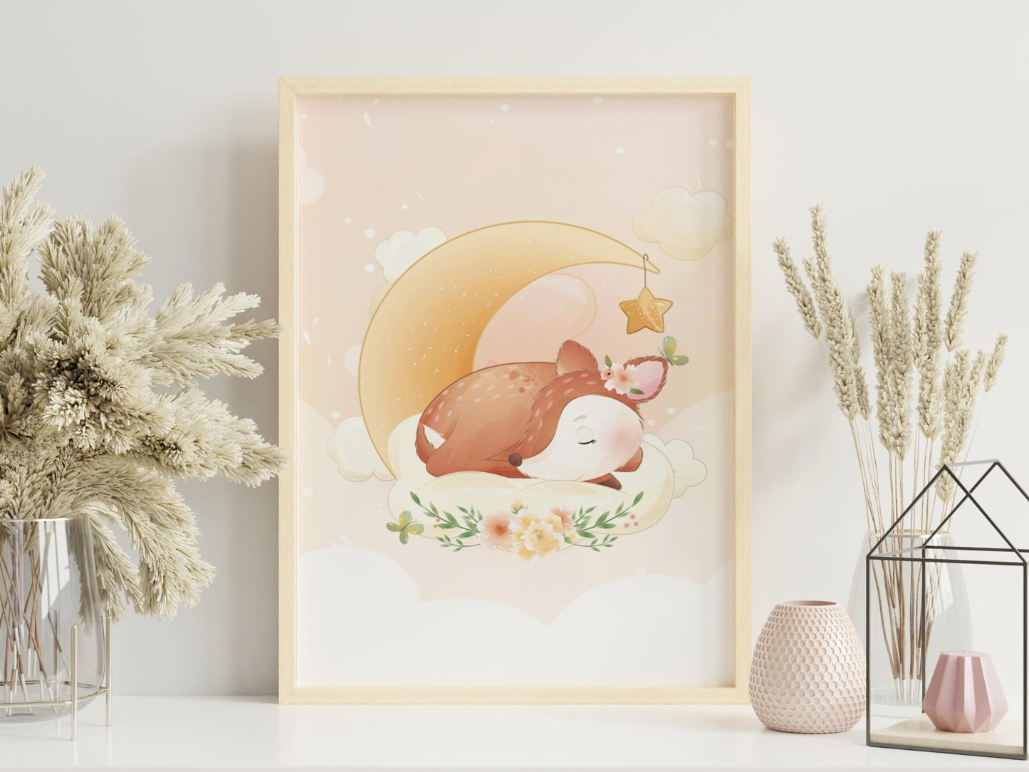 Posters Cute doe illustration - baby children's room - Girl decoration - Birth gift idea - Animal theme - A4 or A3 format