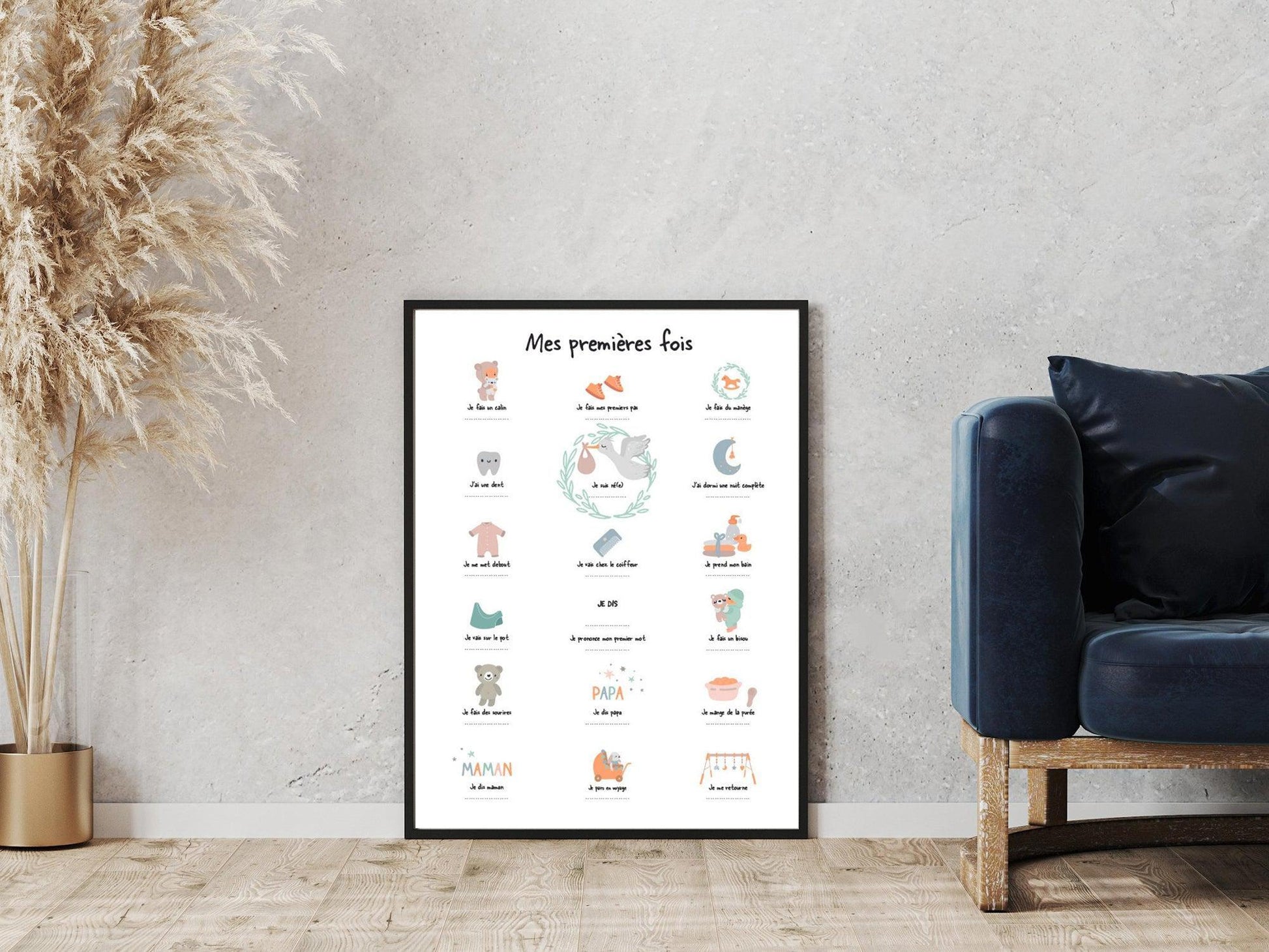 Affiche "Mes premières fois" vert d'eau pour dater les premiers pas le premier mot bébé - Imagine.affiche