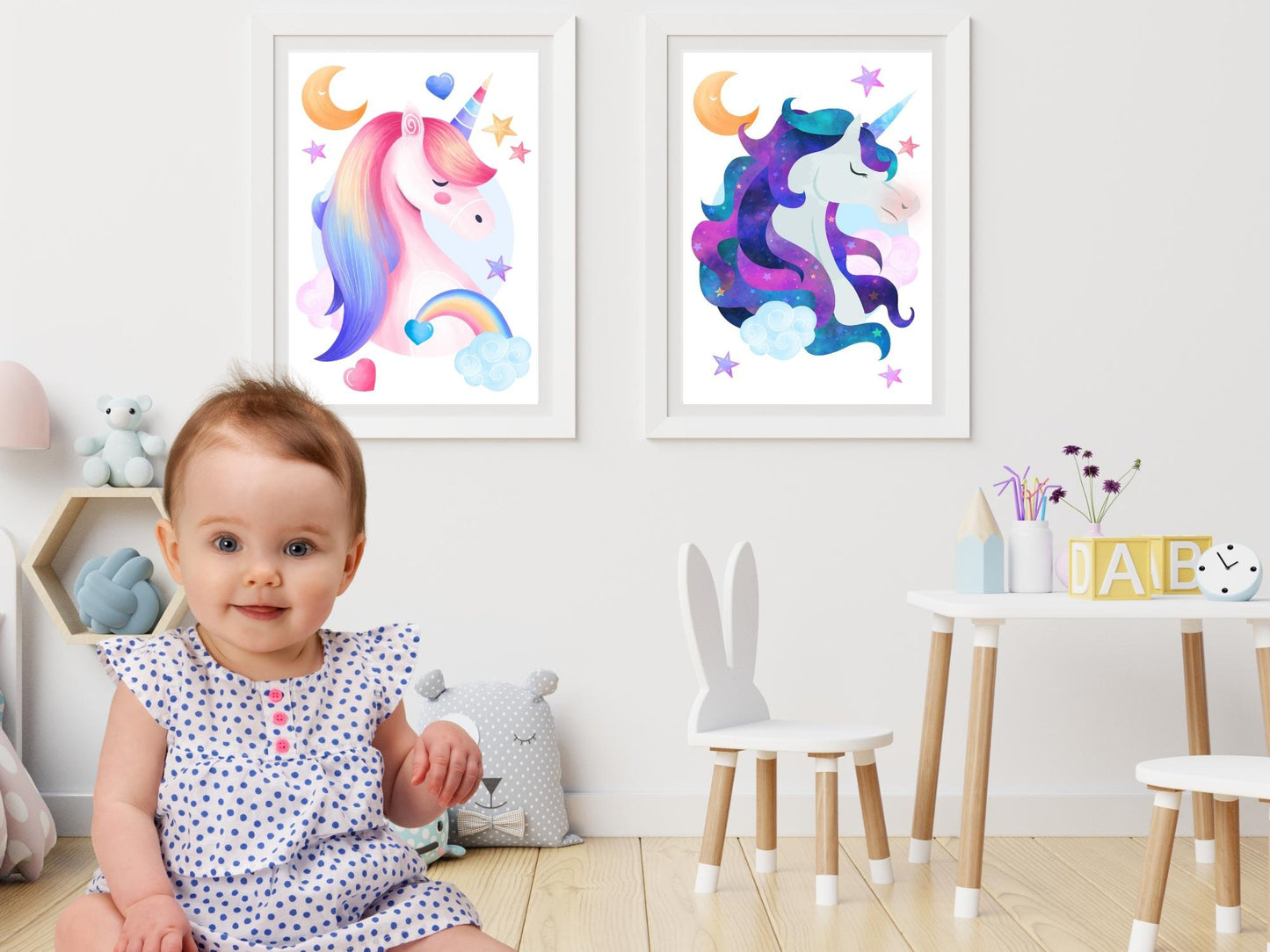 Magical unicorn posters child/baby room - Decoration boy girl -multicolored- Birthday - storytelling and magic - 3 posters A4 A3 print