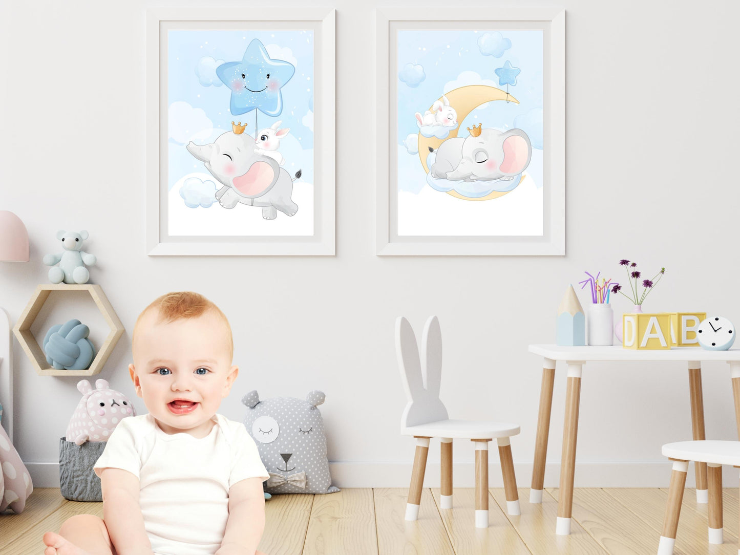 Affiches Éléphant mignon bleu