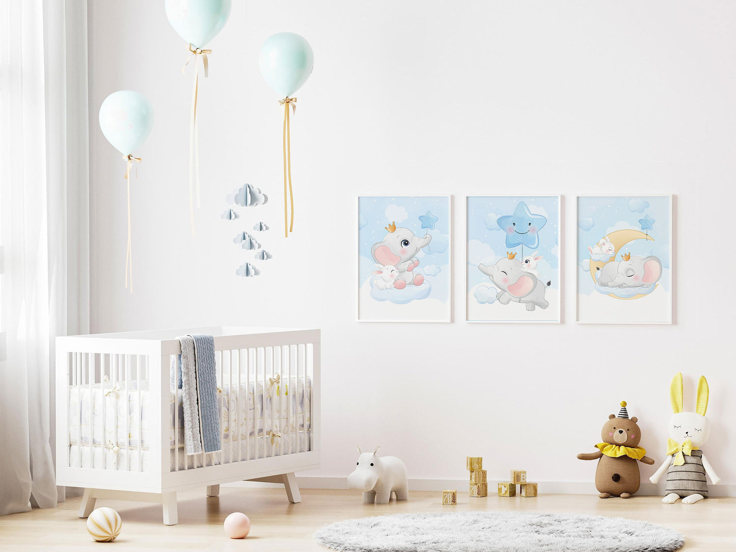 Affiches Éléphant mignon bleu