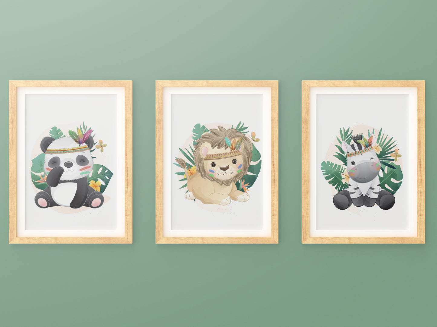 Affiches lion zèbre et panda mignon dans la jungle