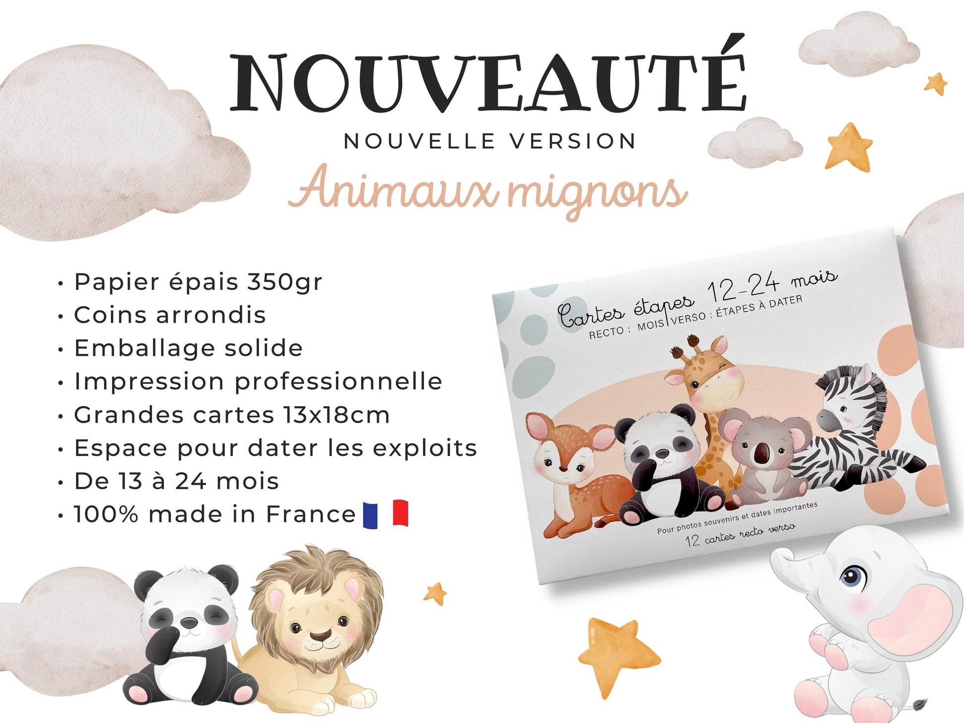 Carte étapes - 12 - 24 mois - Animaux mignon jungle forêt 1 an 2 ans - Bébé - Famille - Souvenir - Papeterie - Ma deuxième année recto verso - Imagine.affiche
