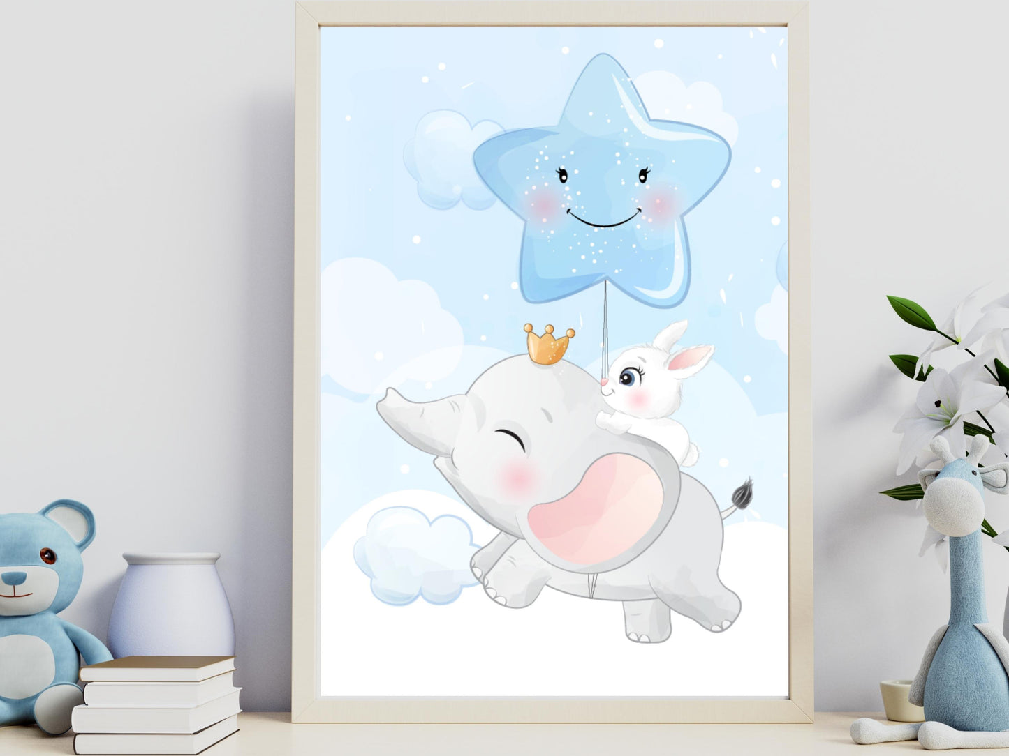 Affiches Éléphant mignon bleu