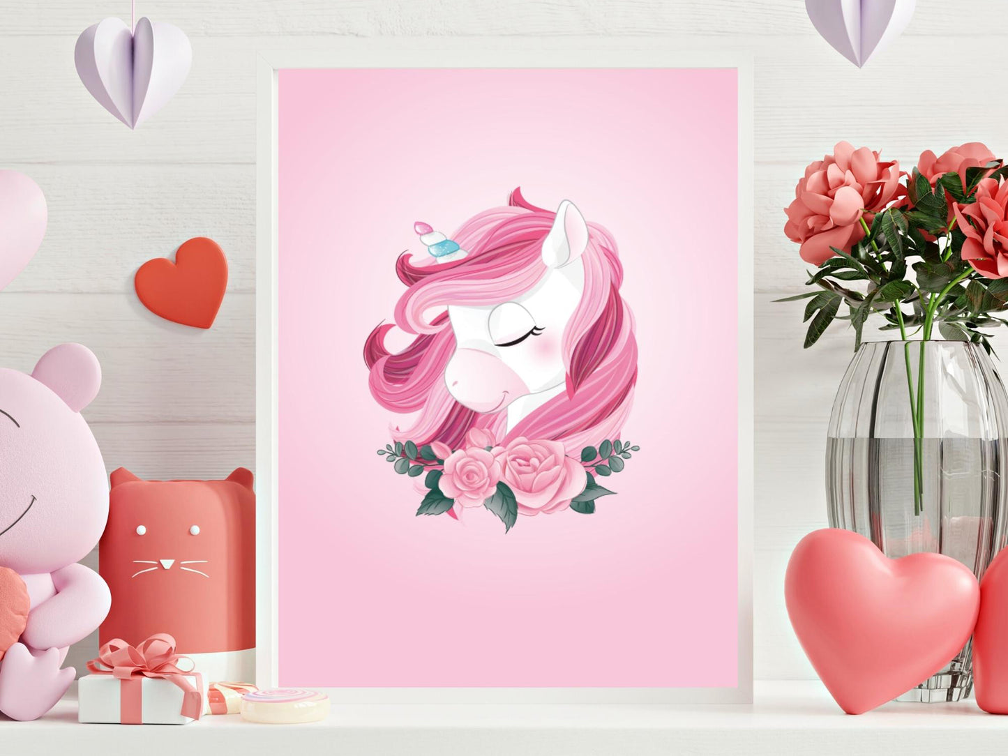 Pink unicorn posters for child/baby room - 3 Posters for girl decoration - Birth gift - A4/A3 format painting - decorative accessory - bb