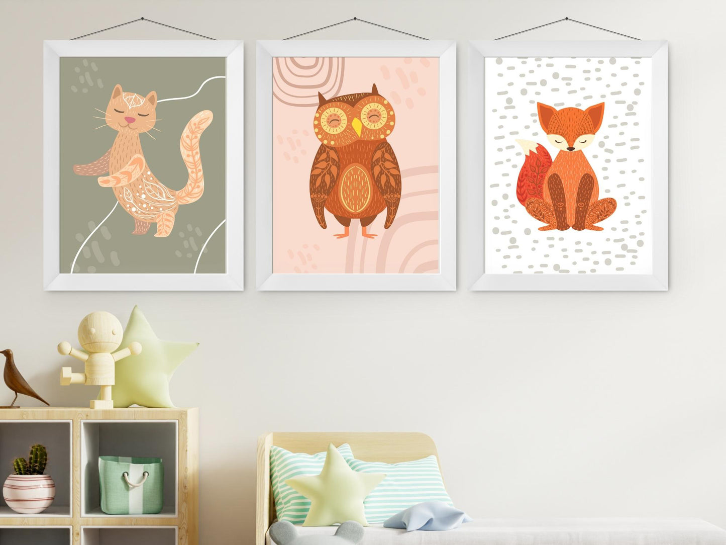 Affiches animaux hibou renard ours chat style deco bohème boho nature