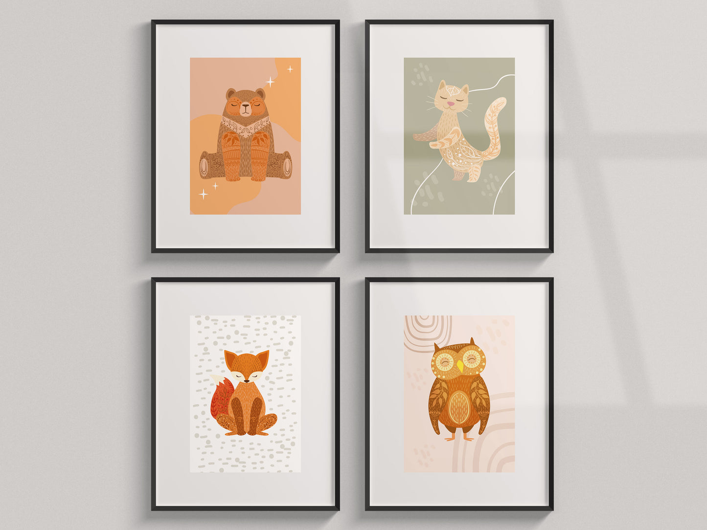 Affiches animaux hibou renard ours chat style deco bohème boho nature