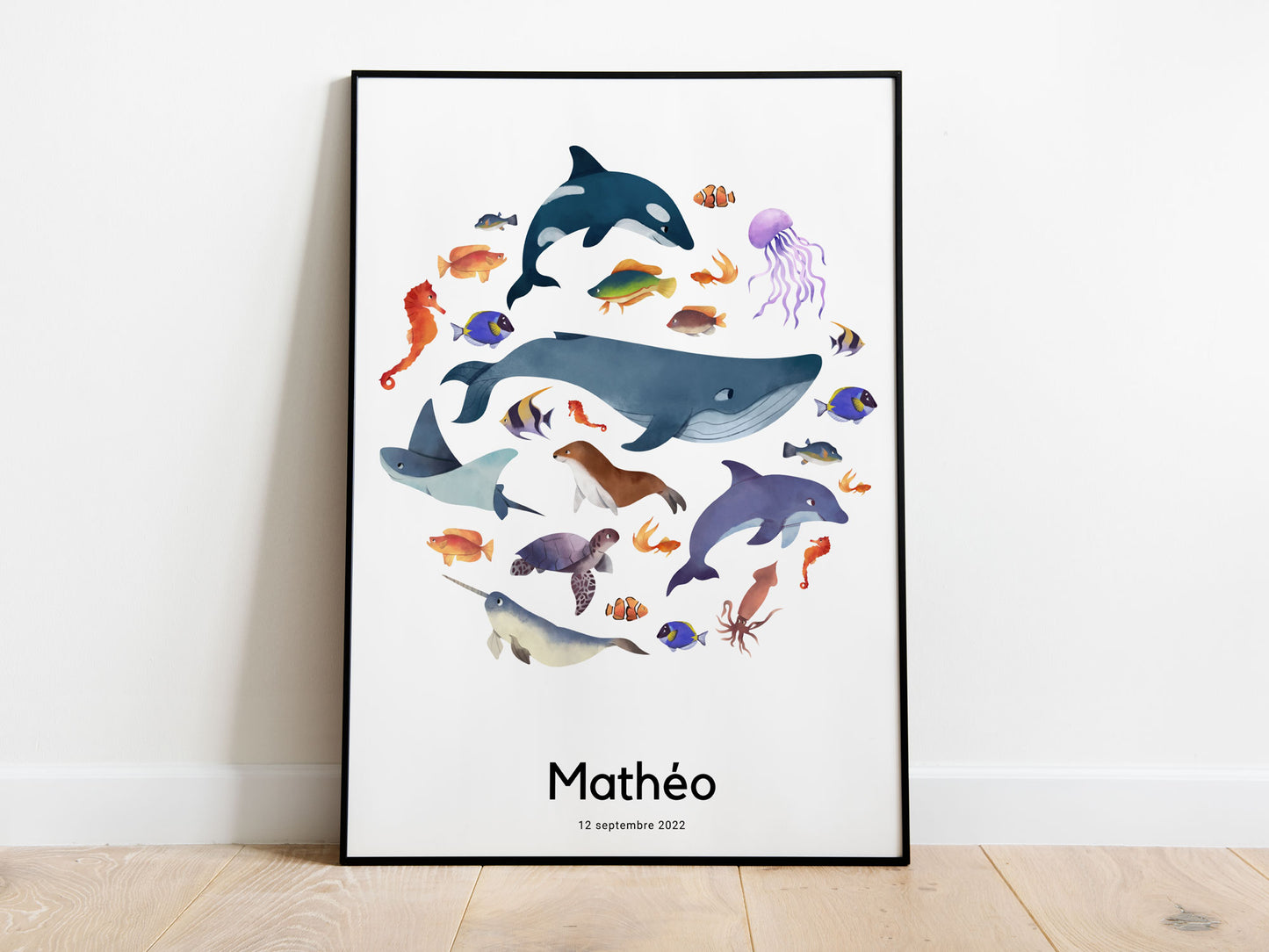 Affiche les animaux de la mer avec texte personnalisable