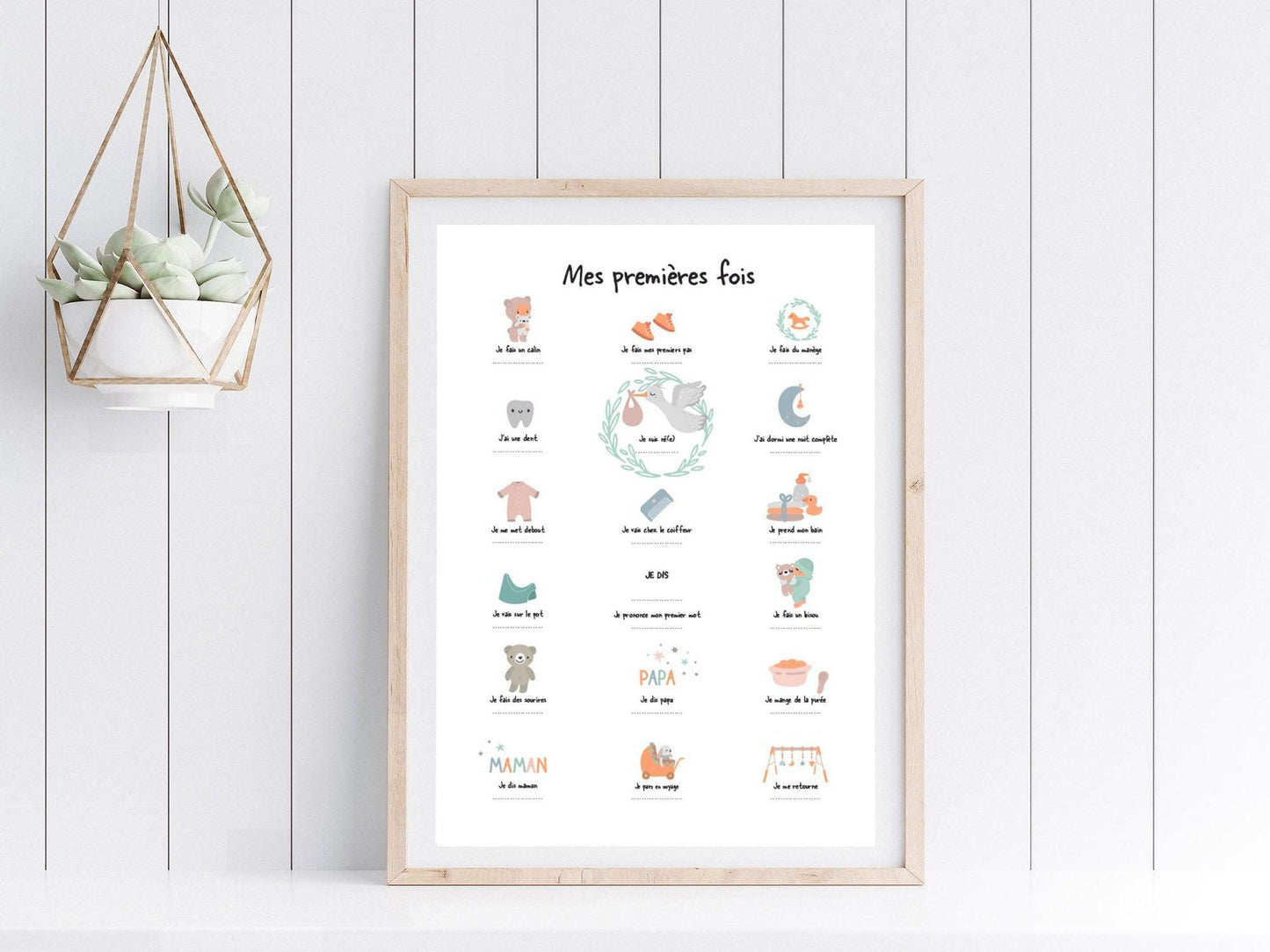 Affiche "Mes premières fois" vert d'eau pour dater les premiers pas le premier mot bébé - Imagine.affiche