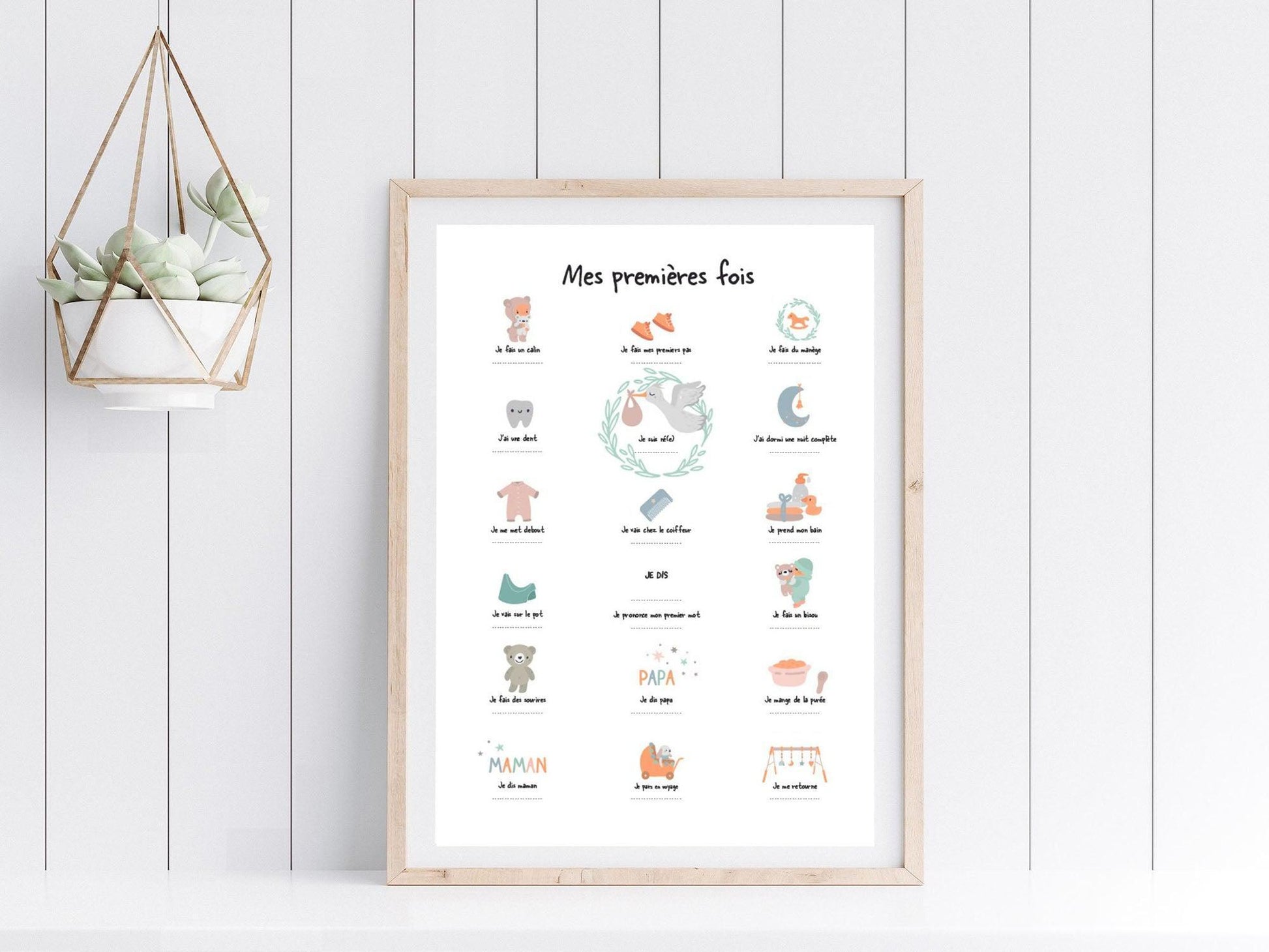Affiche "Mes premières fois" vert d'eau pour dater les premiers pas le premier mot bébé - Imagine.affiche