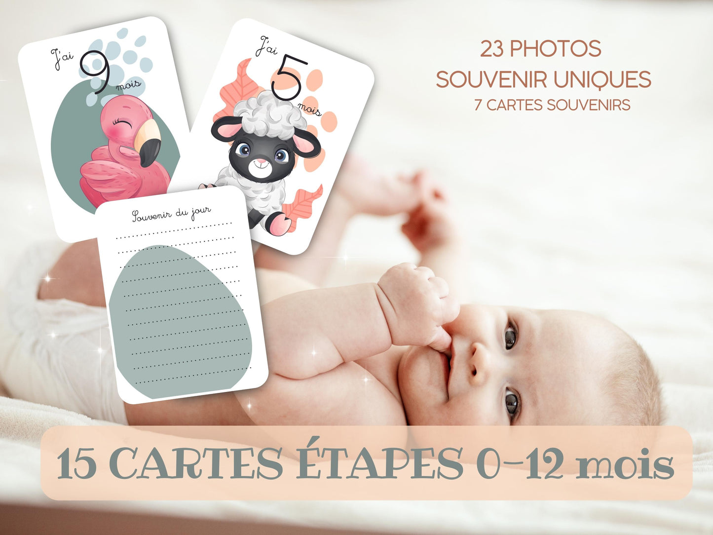 Stages card - 1 week 12 months - Cute jungle forest animals 0 1 year