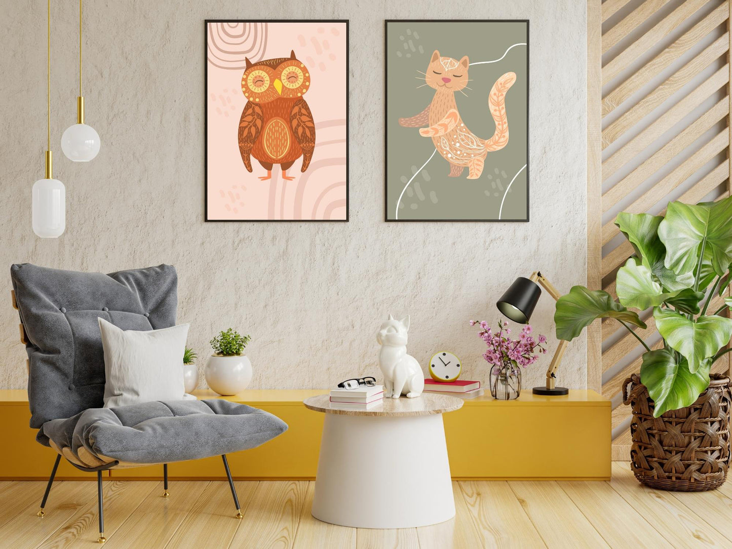 Affiches animaux hibou renard ours chat style deco bohème boho nature