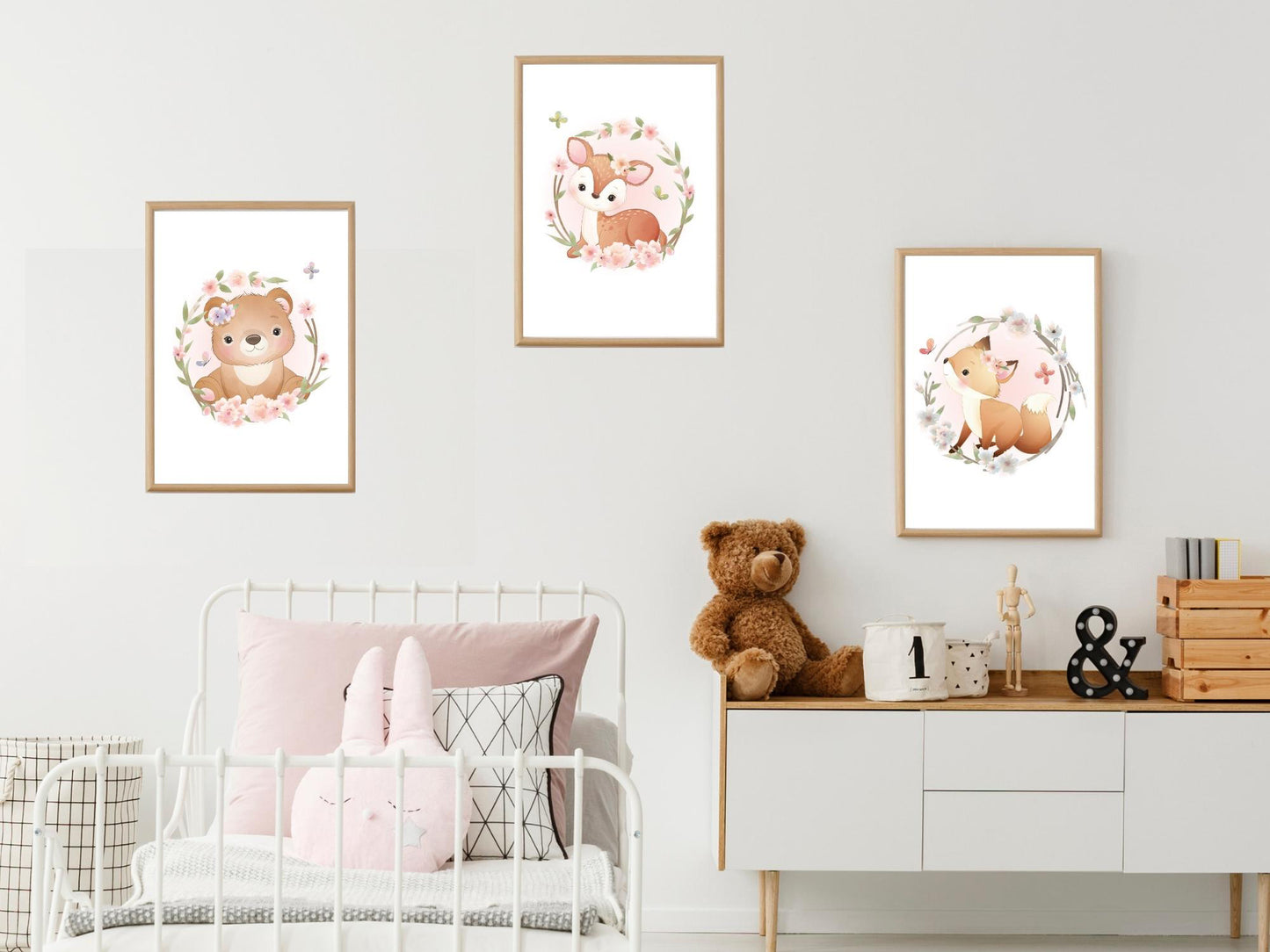 Affiches biche ourson et renard mignon