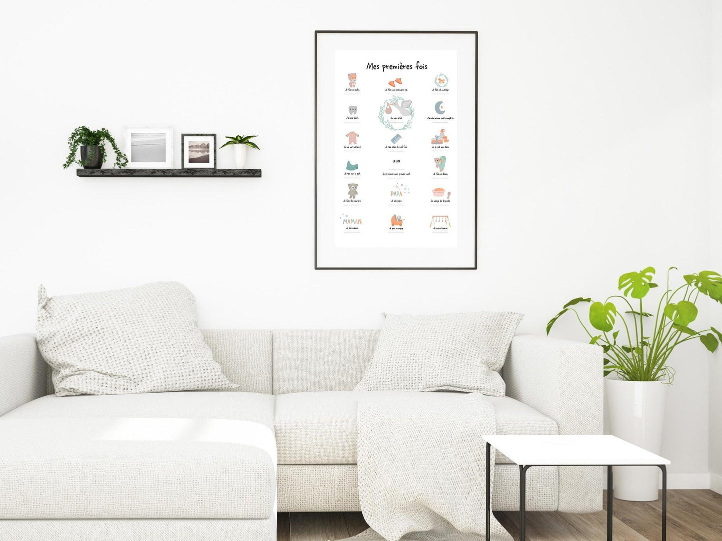 Affiche "Mes premières fois" vert d'eau pour dater les premiers pas le premier mot bébé - Imagine.affiche