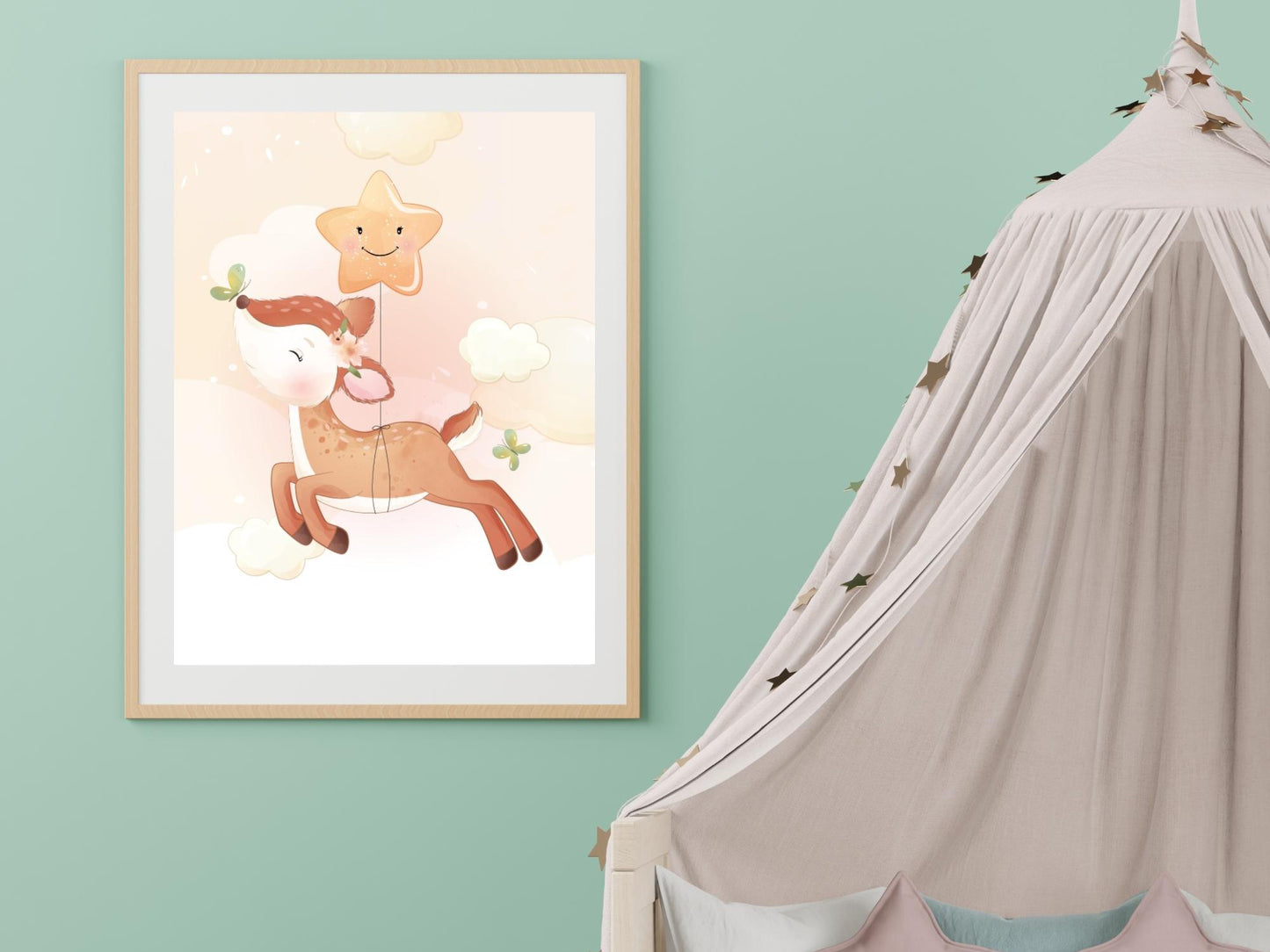 Posters Cute doe illustration - baby children's room - Girl decoration - Birth gift idea - Animal theme - A4 or A3 format