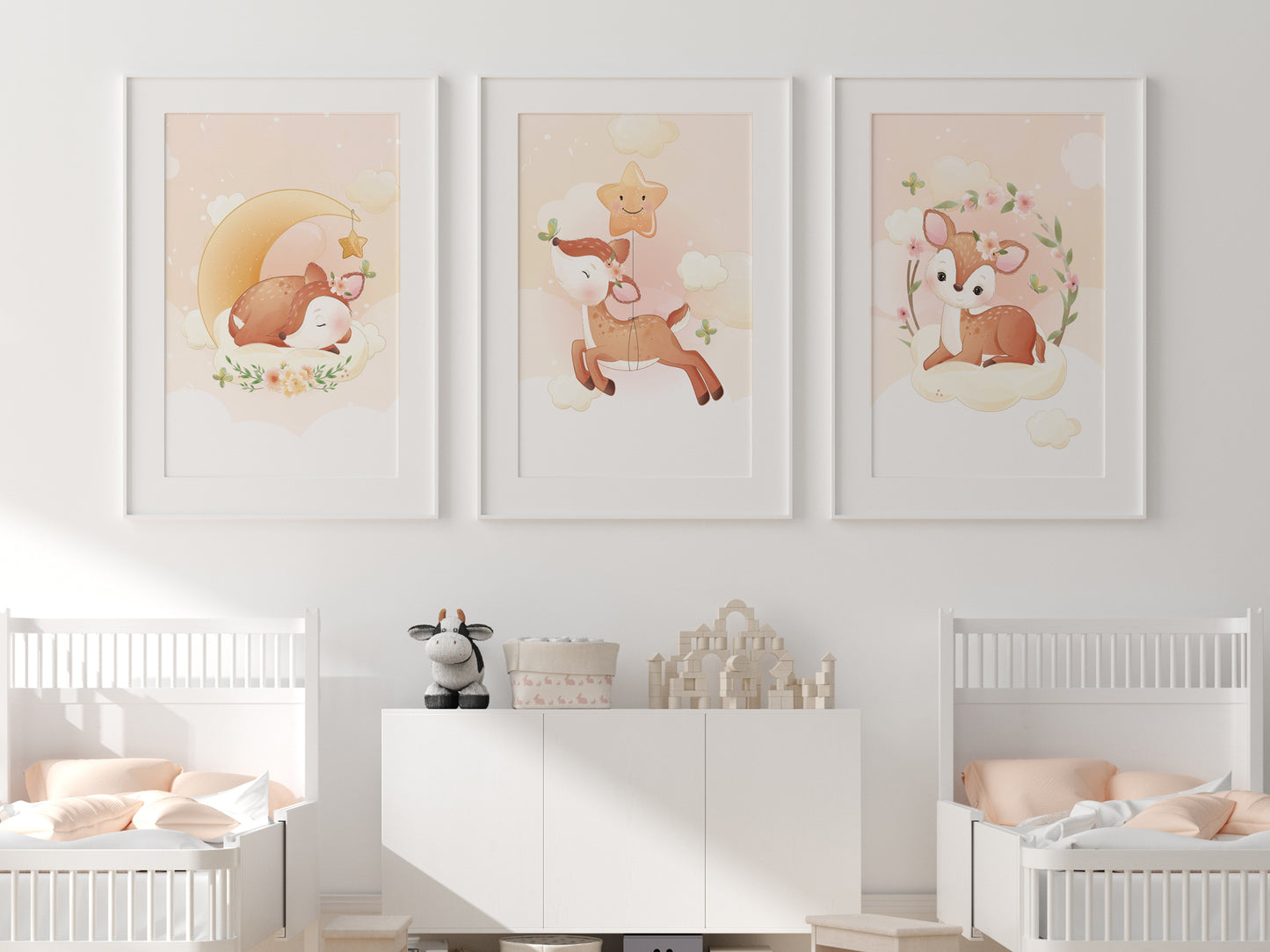 Posters Cute doe illustration - baby children's room - Girl decoration - Birth gift idea - Animal theme - A4 or A3 format