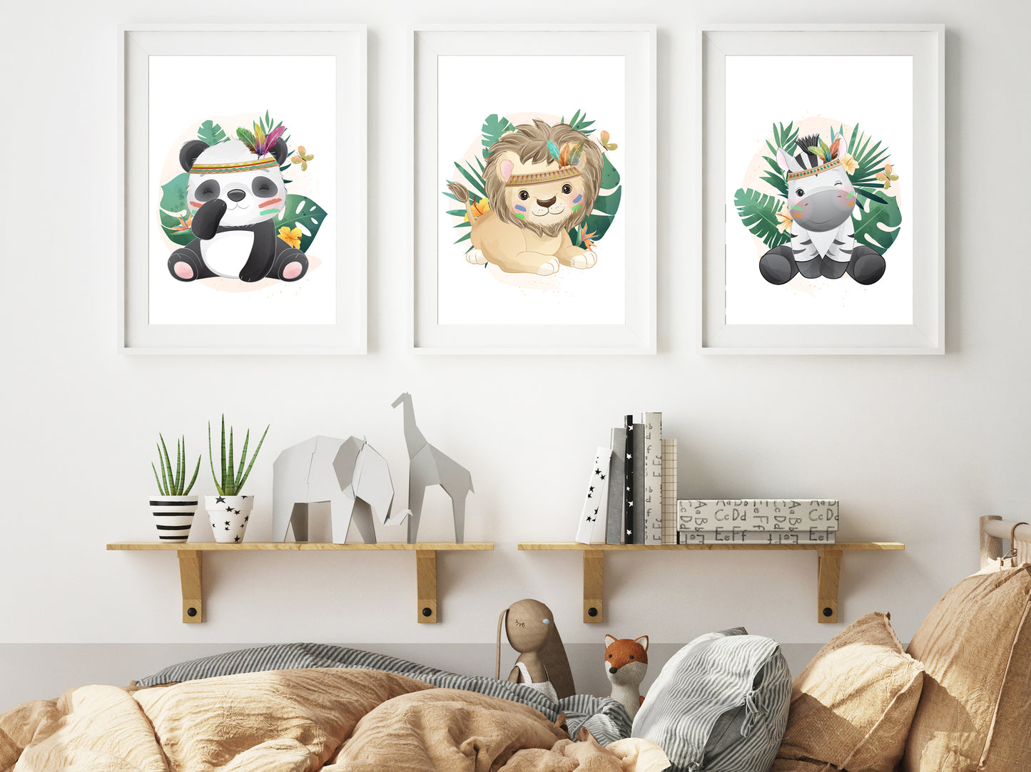 Affiches lion zèbre et panda mignon dans la jungle