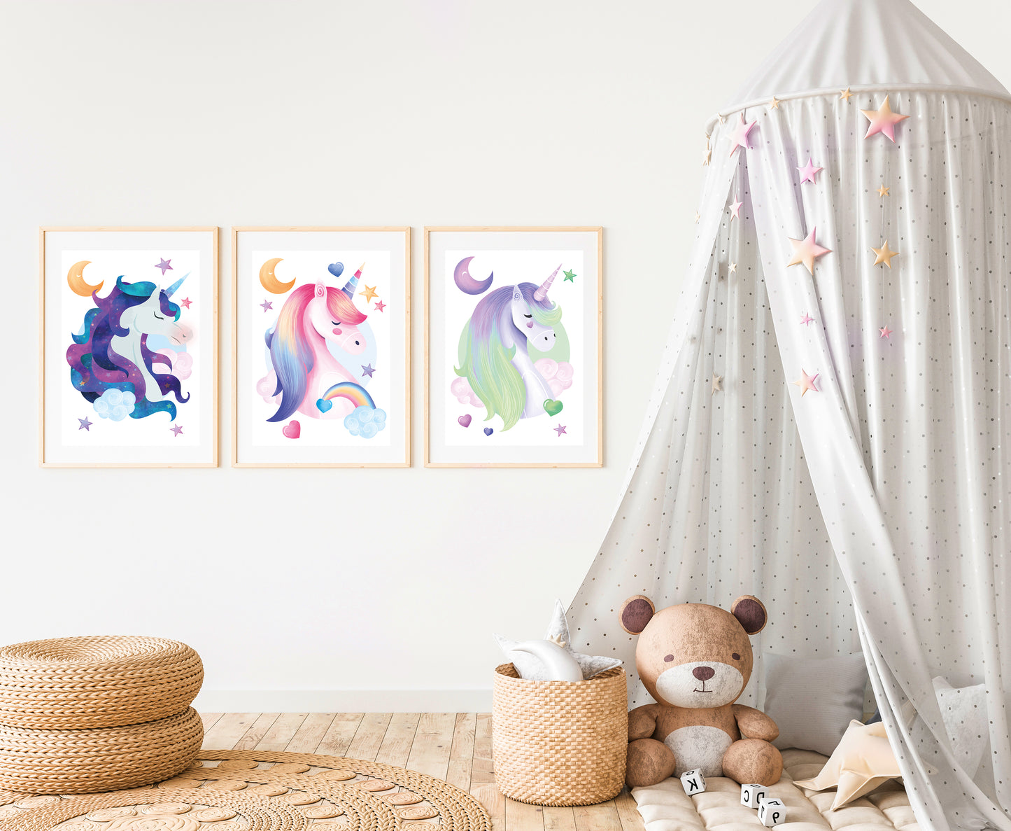 Magical unicorn posters child/baby room - Decoration boy girl -multicolored- Birthday - storytelling and magic - 3 posters A4 A3 print