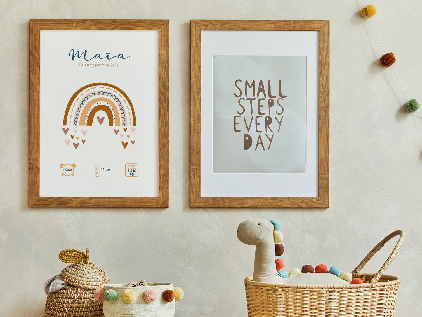 Personalized birth poster "Rainbow" camel / olive green