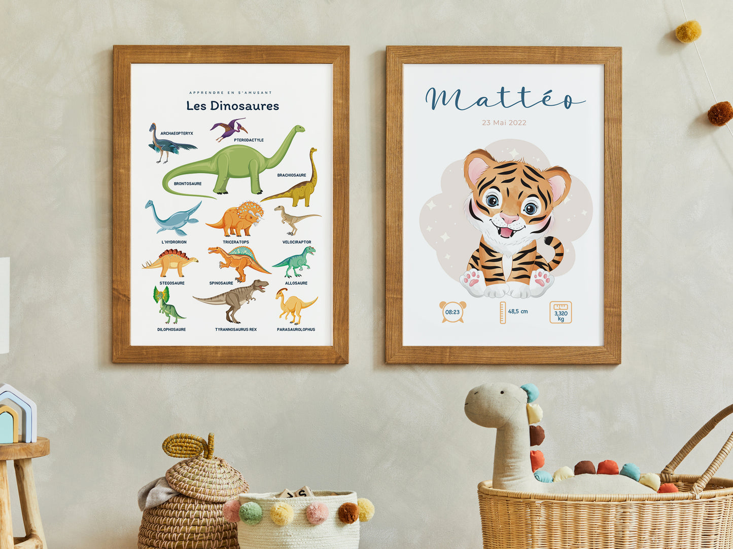 Affiche Les dinosaures - t-rex, tricératops, ptérodactyle ...