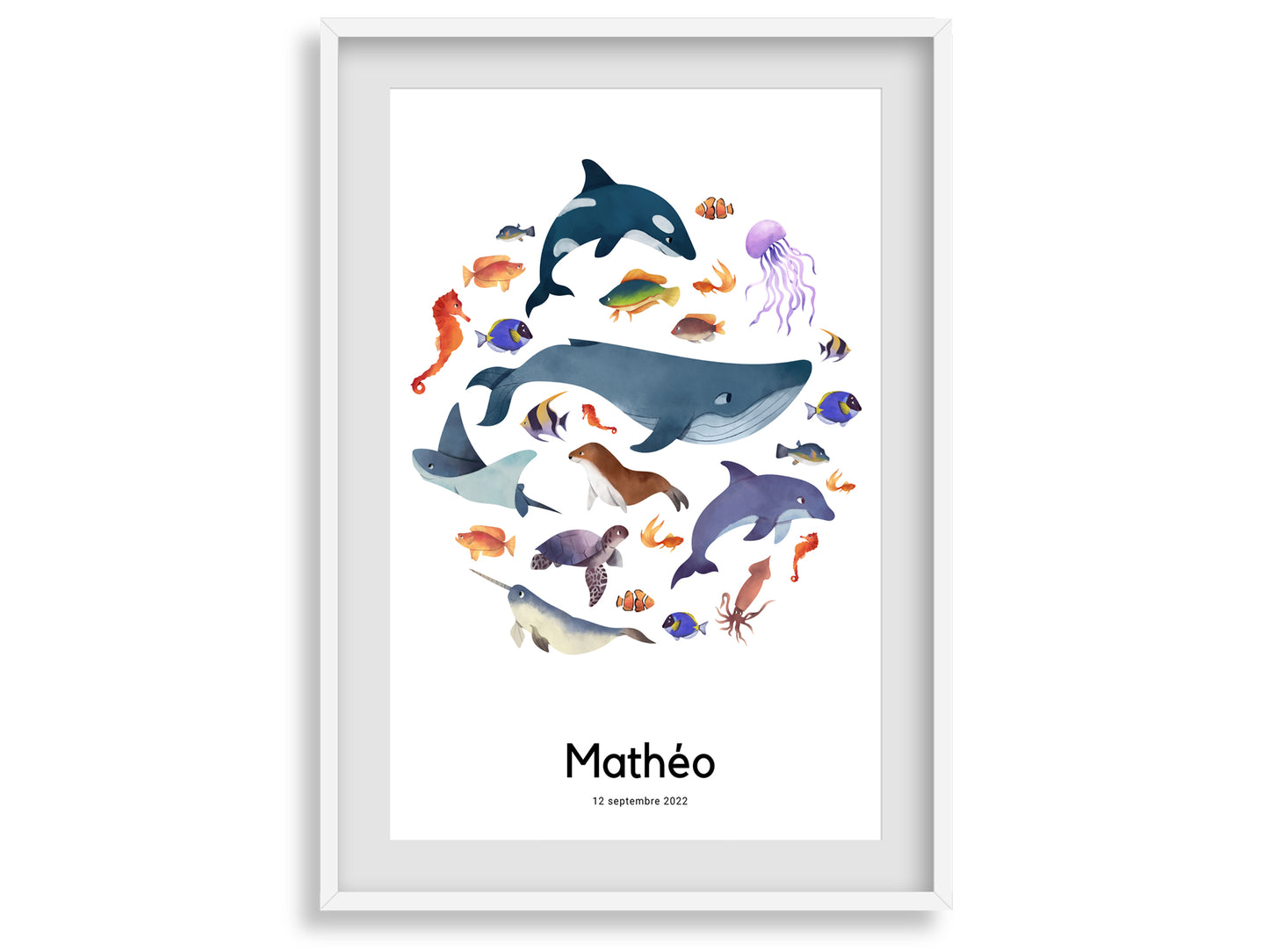 Affiche les animaux de la mer avec texte personnalisable
