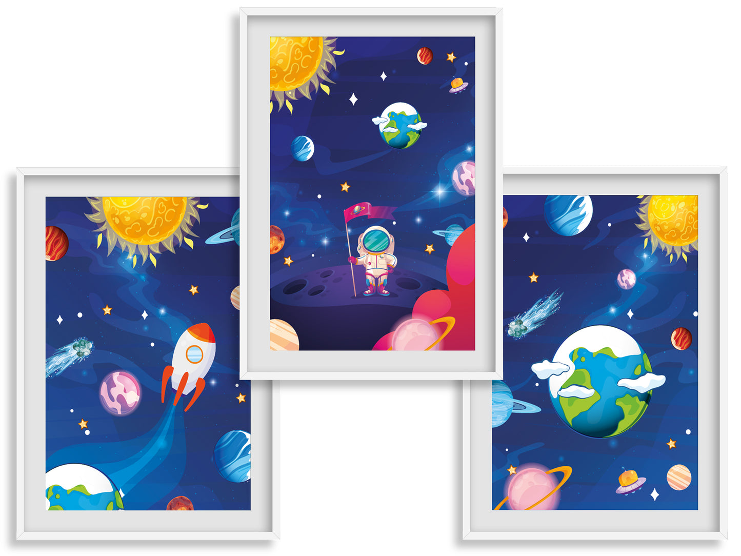 Space 3 posters for children's room - Boy or girl decoration - Space posters - Astronaut Cosmonaut gift idea - A4 A3 quality printing