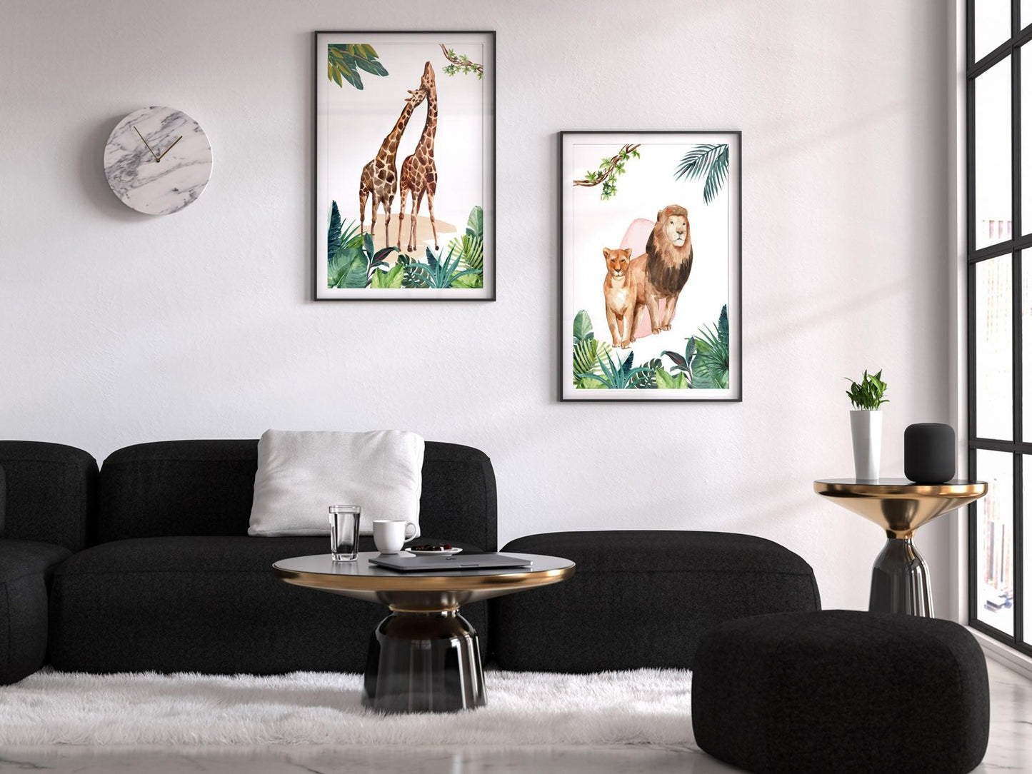 Affiches Jungle décoration avec Lion Eléphant Girafe pour adulte enfant sur le thème safari animaux - Imagine.affiche