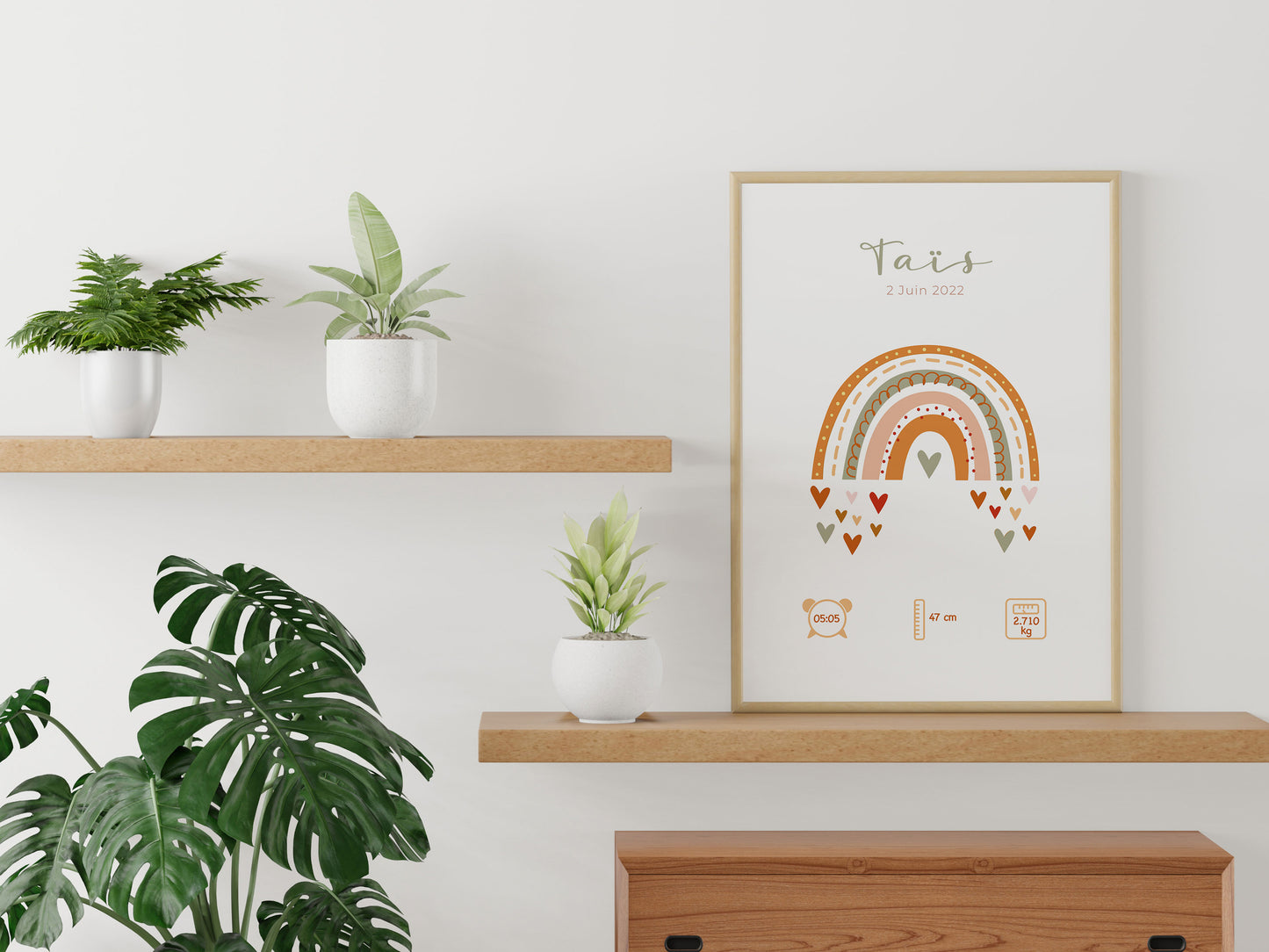 Personalized birth poster "Rainbow" camel / olive green
