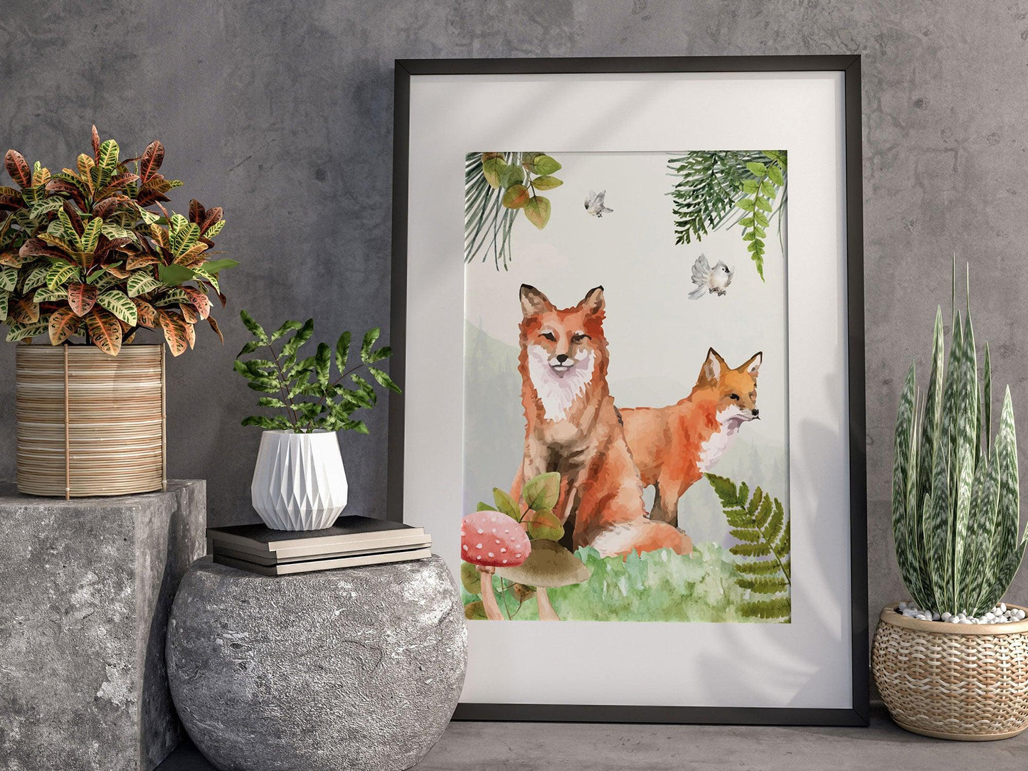 Set affiches "Forêt aquarelle" avec de beaux animaux un renard un lapin et un cerf - Imagine.affiche