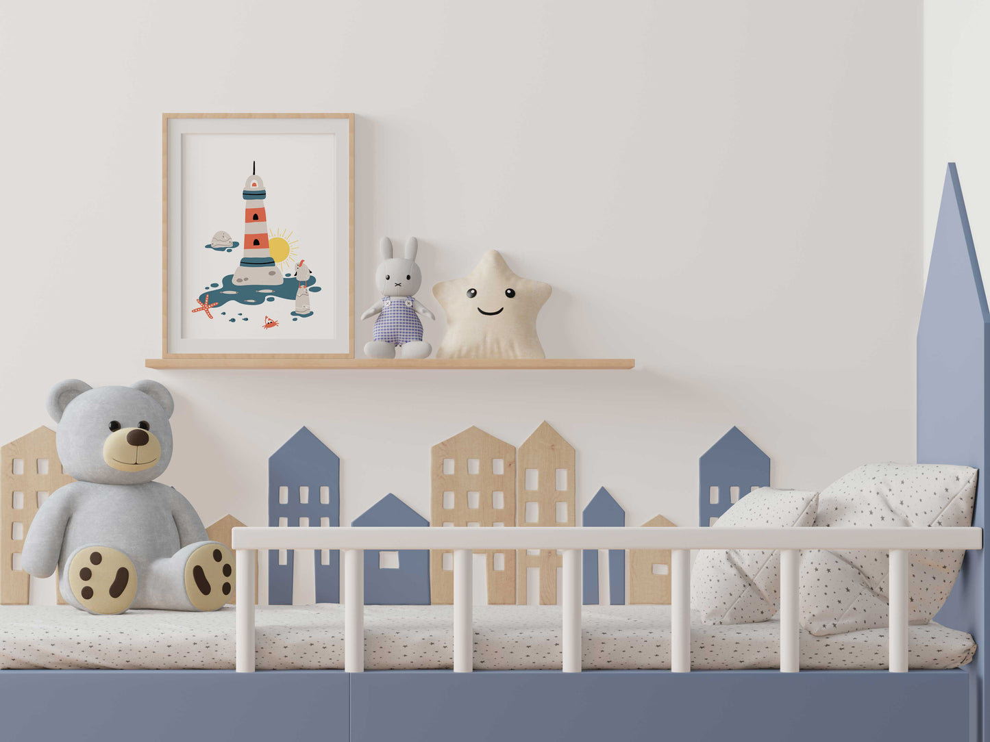 Marine posters boat lighthouse whale fish - 3 posters baby child room - Decoration - birth gift - ocean sea - blue illustration