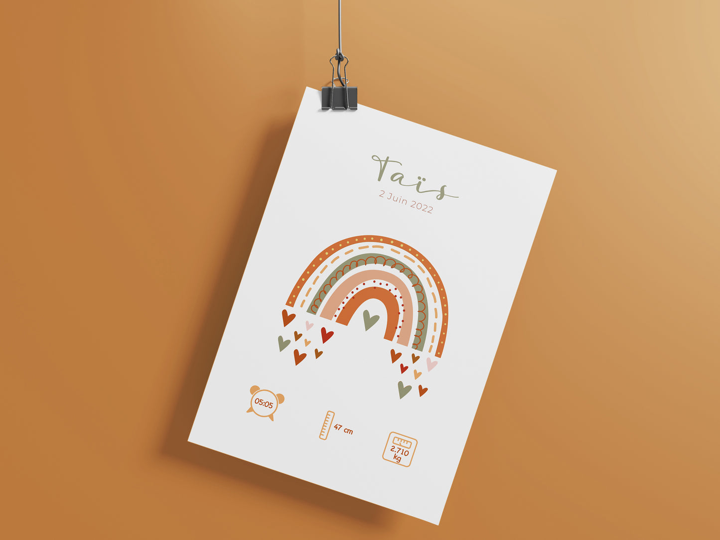 Personalized birth poster "Rainbow" camel / olive green