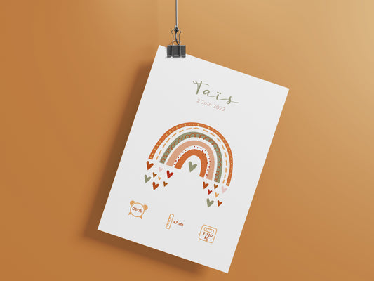 Personalized birth poster "Rainbow" camel / olive green
