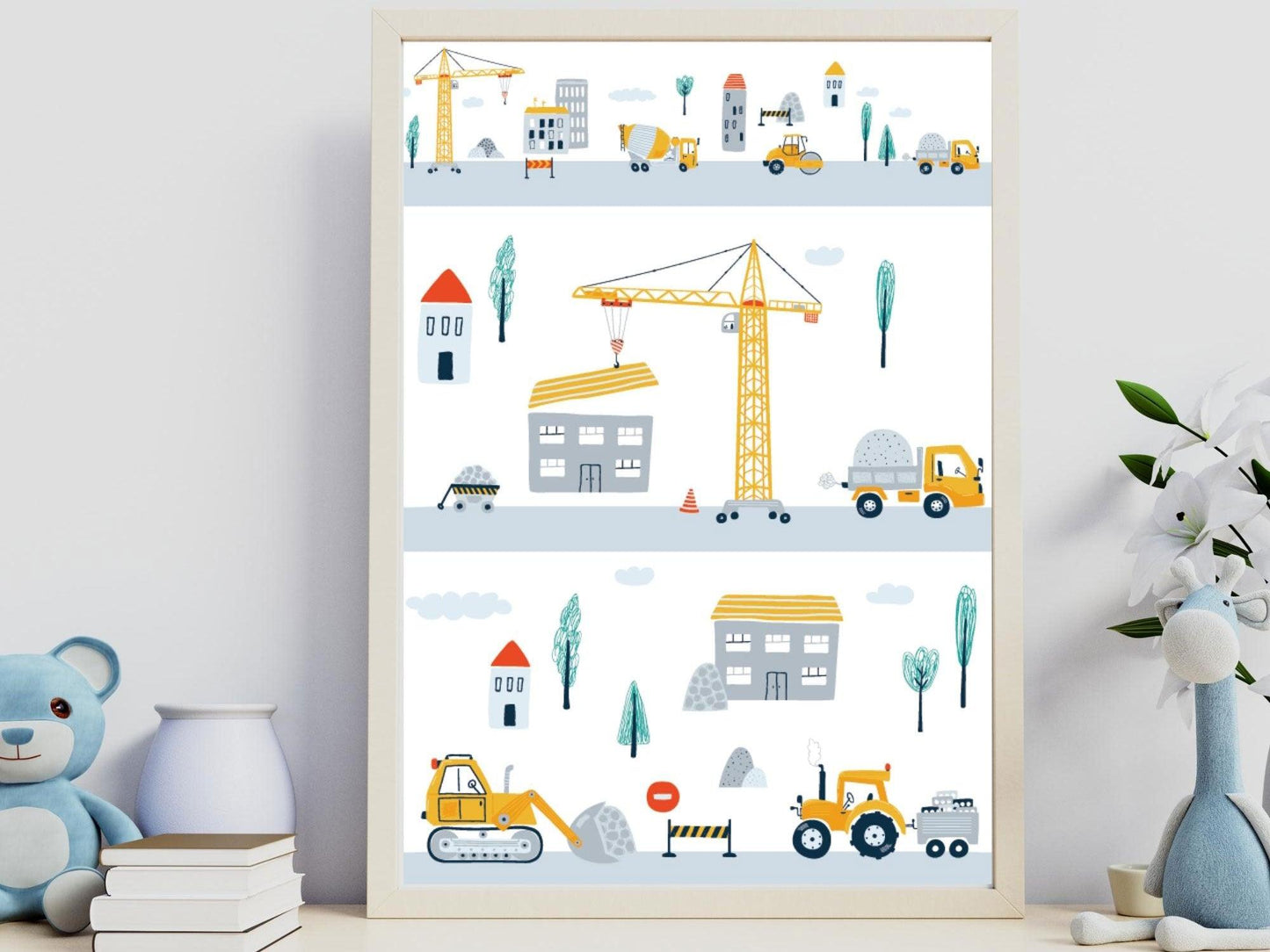 Lot affiches "Mon Chantier" avec camion pelleteuse pour chambre d'enfant - Imagine.affiche