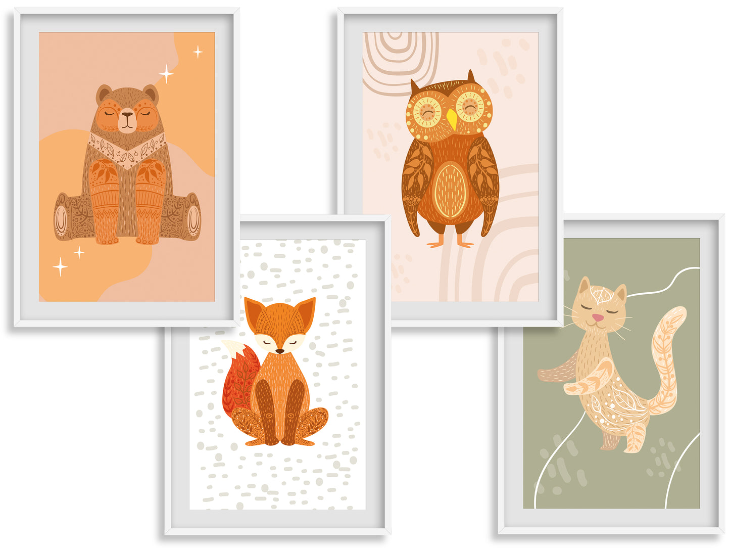 Affiches animaux hibou renard ours chat style deco bohème boho nature