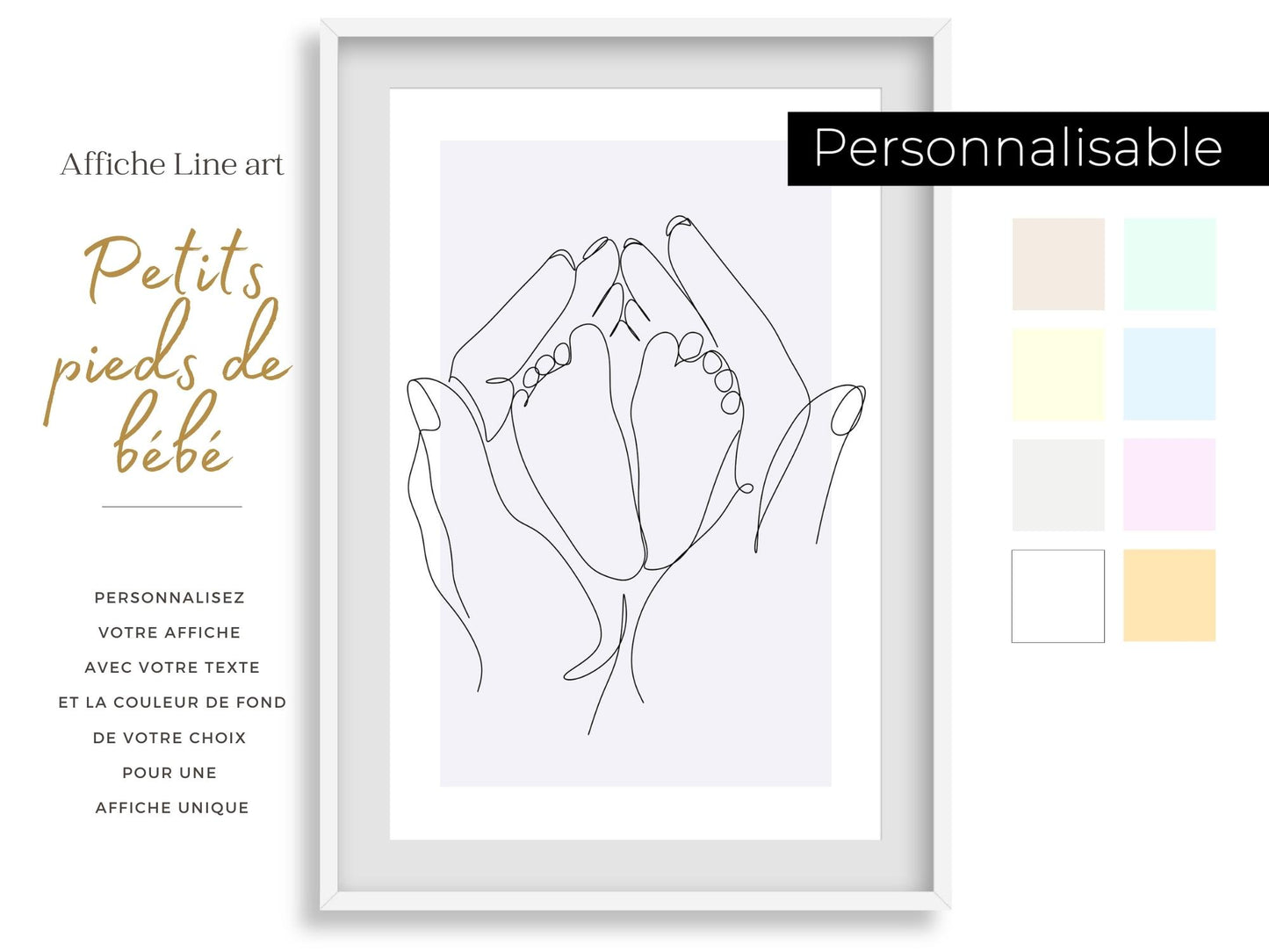 Customizable mom baby hand poster - Line art baby mom