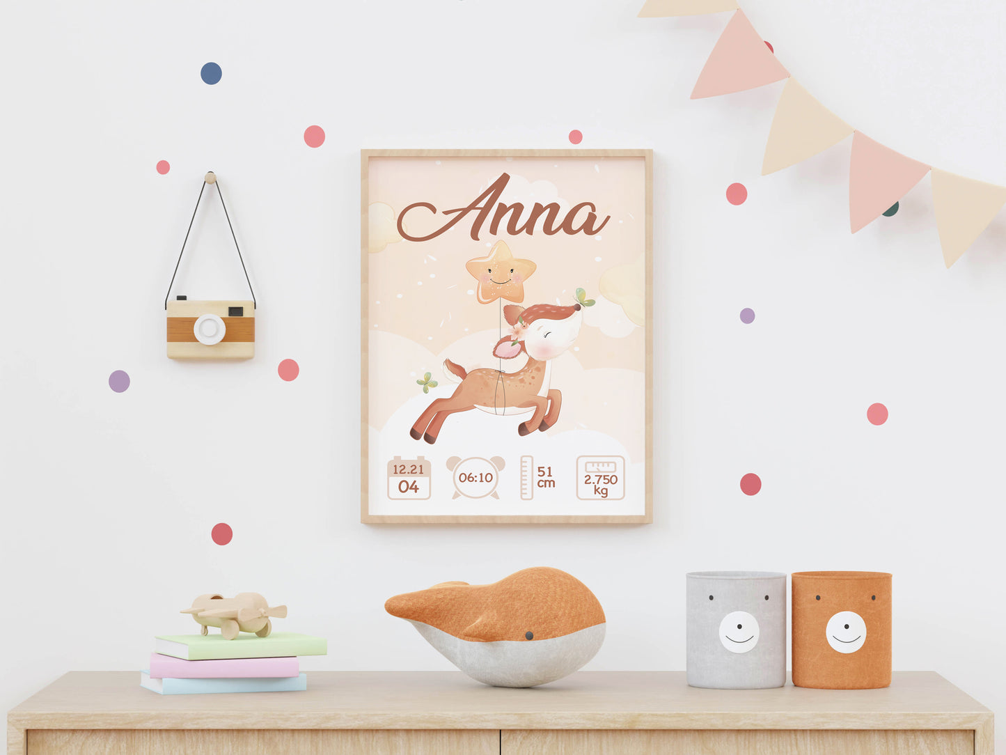 Personalized birth poster "Doe" - First name, weight, height and time