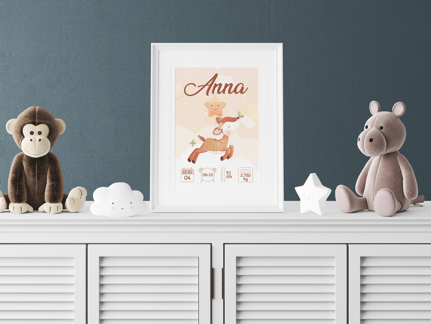 Personalized birth poster "Doe" - First name, weight, height and time