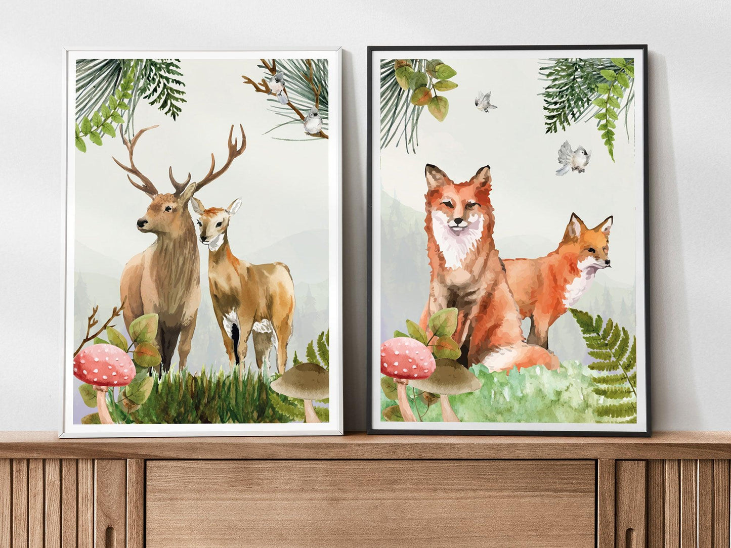 Set affiches "Forêt aquarelle" avec de beaux animaux un renard un lapin et un cerf - Imagine.affiche